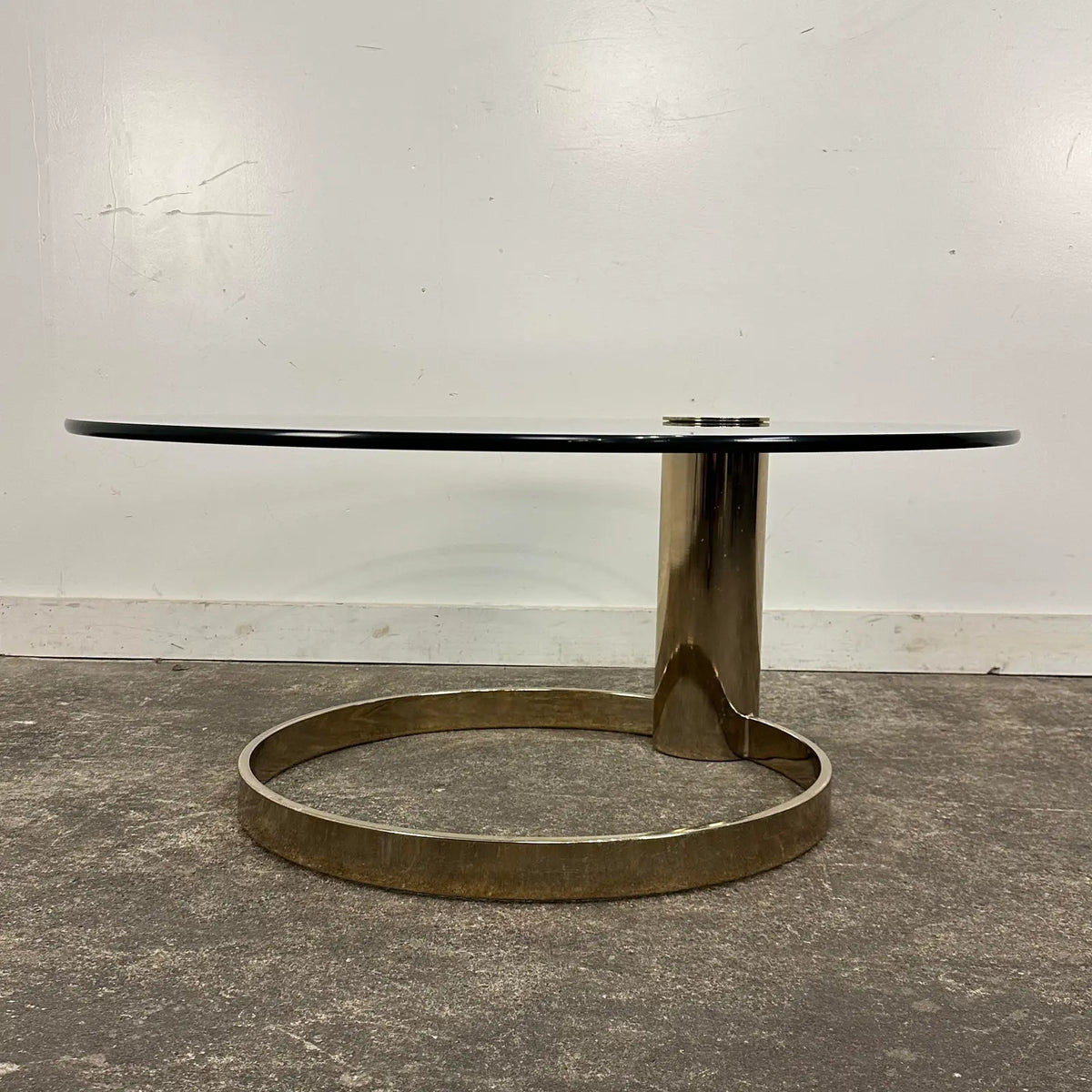 Leon Rosen for Pace Cantilever Brass and Glass Postmodern Coffee Table
