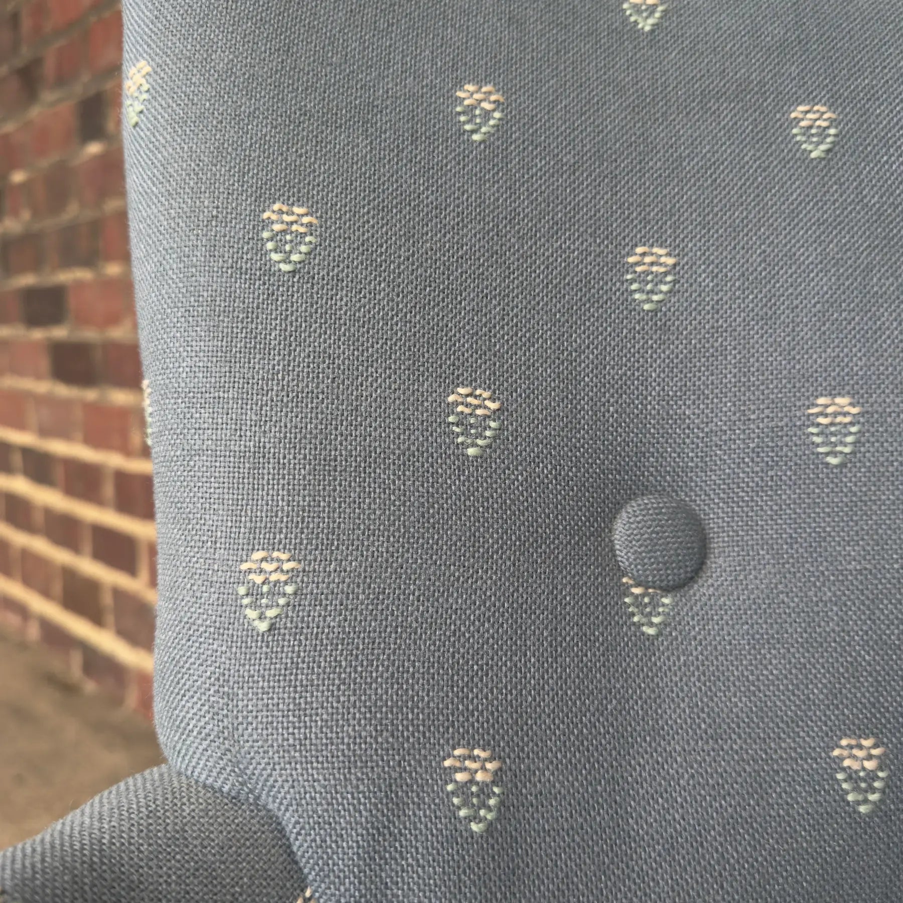 Light Blue Embroidered Mid Century Style Accent Chair