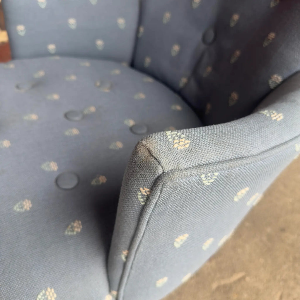 Light Blue Embroidered Mid Century Style Accent Chair