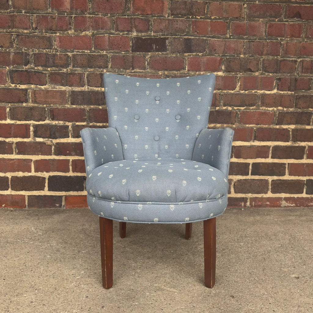 Light Blue Embroidered Mid Century Style Accent Chair