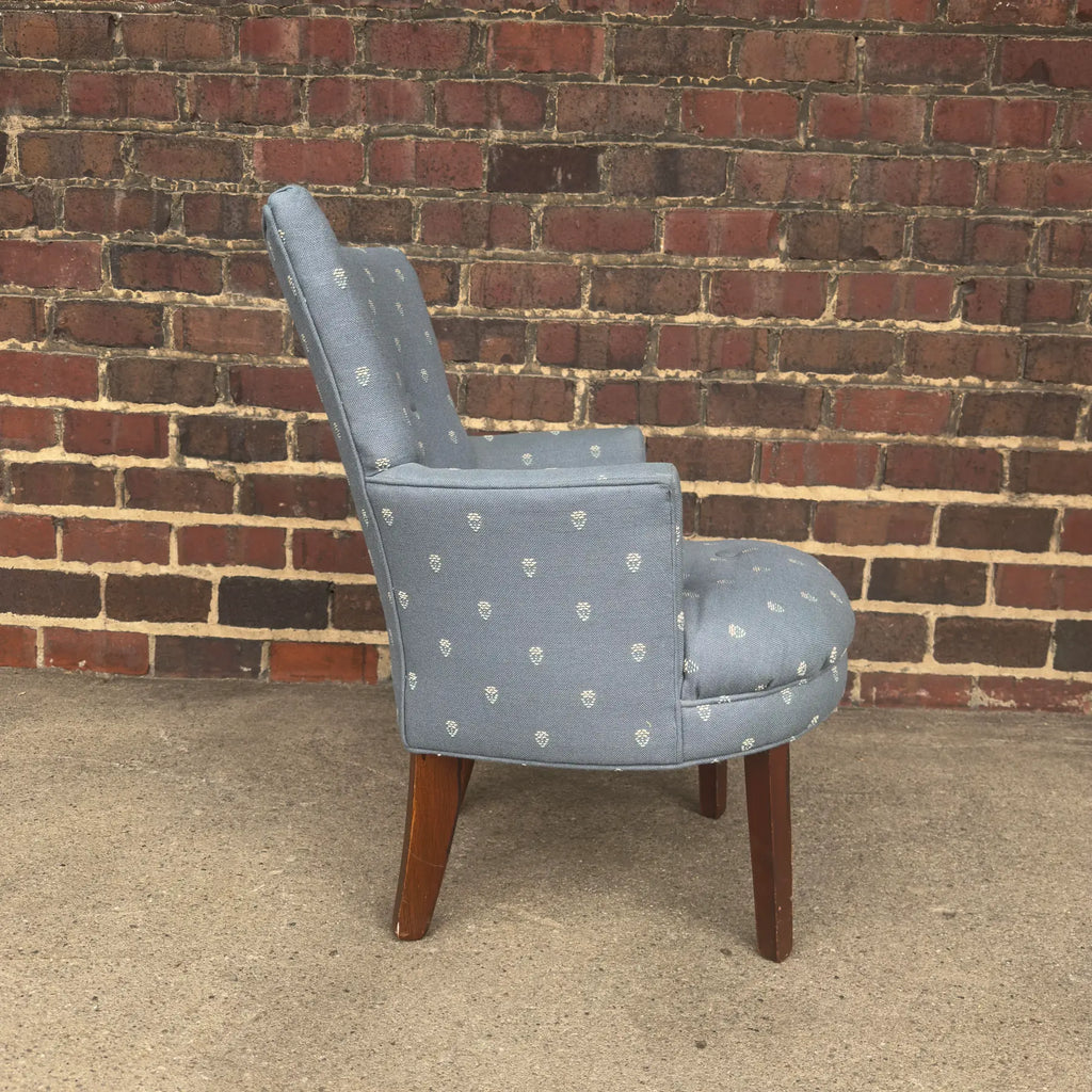 Light Blue Embroidered Mid Century Style Accent Chair