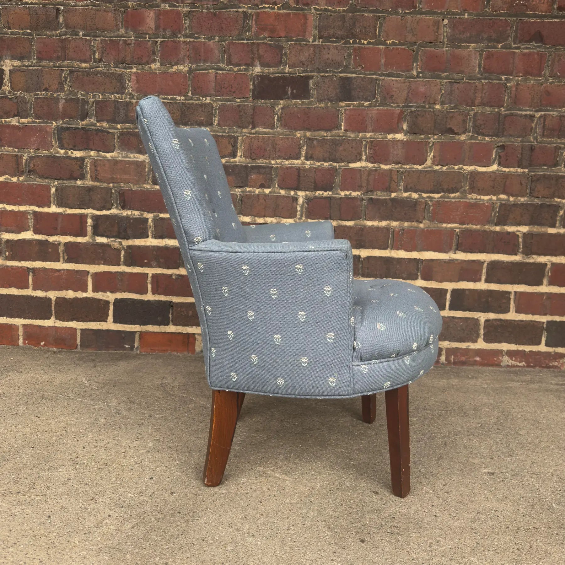 Light Blue Embroidered Mid Century Style Accent Chair
