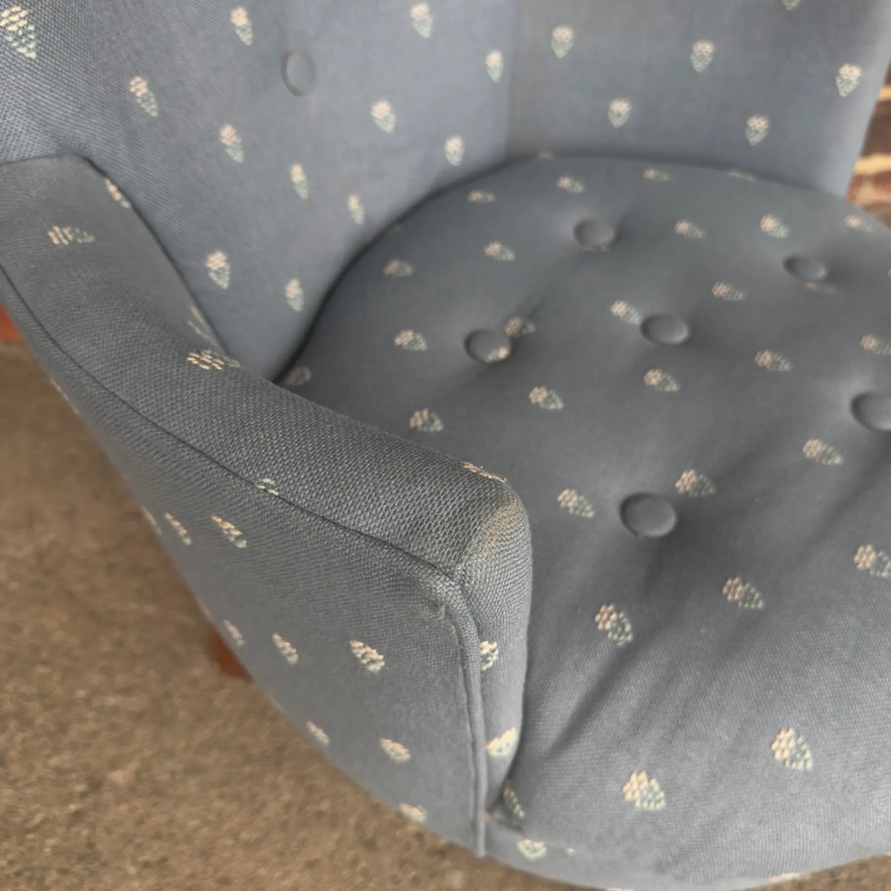 Light Blue Embroidered Mid Century Style Accent Chair