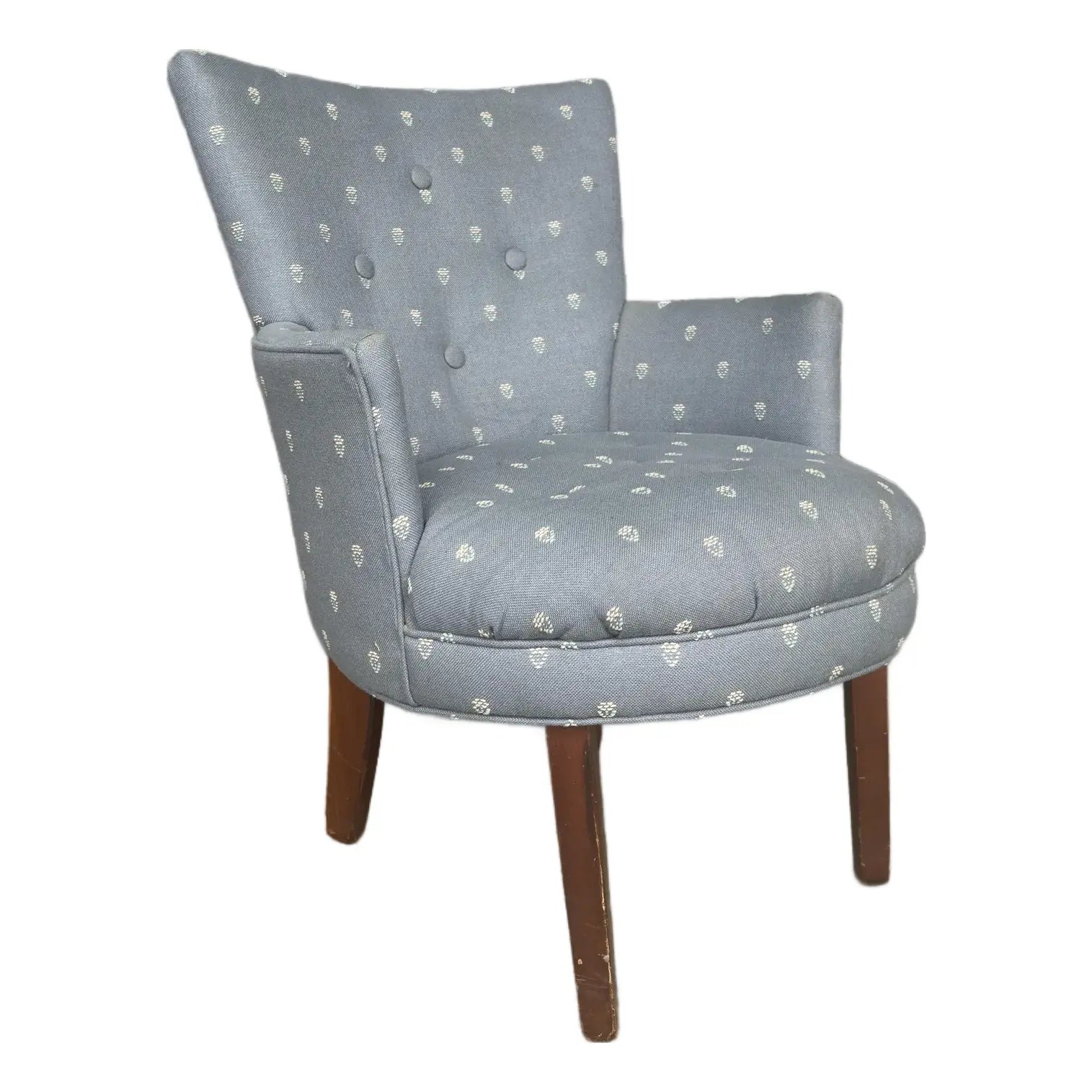 Light Blue Embroidered Mid Century Style Accent Chair
