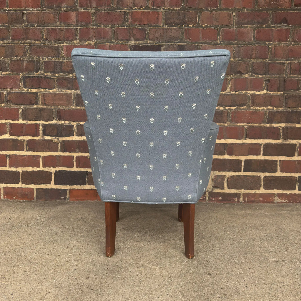 Light Blue Embroidered Mid Century Style Accent Chair