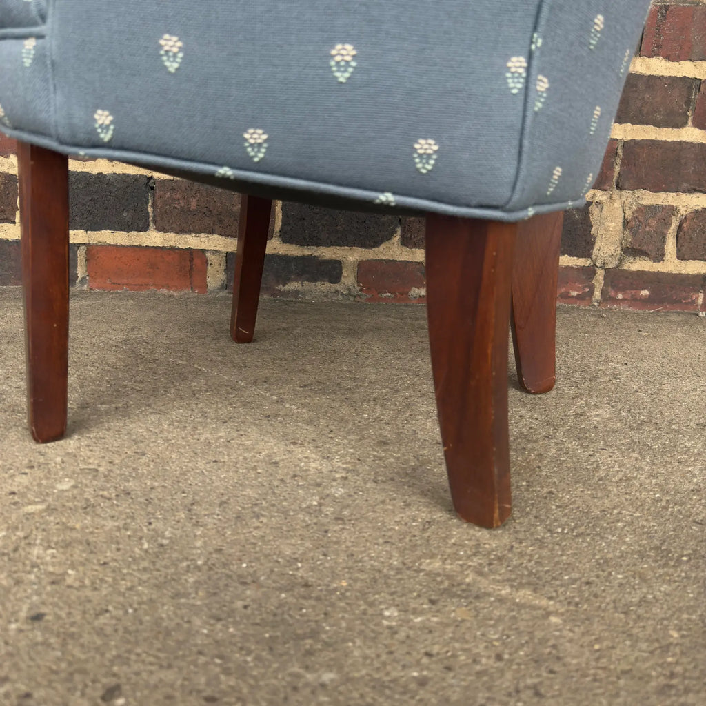 Light Blue Embroidered Mid Century Style Accent Chair