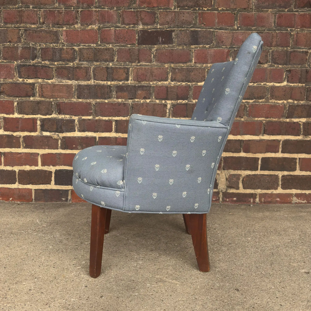 Light Blue Embroidered Mid Century Style Accent Chair