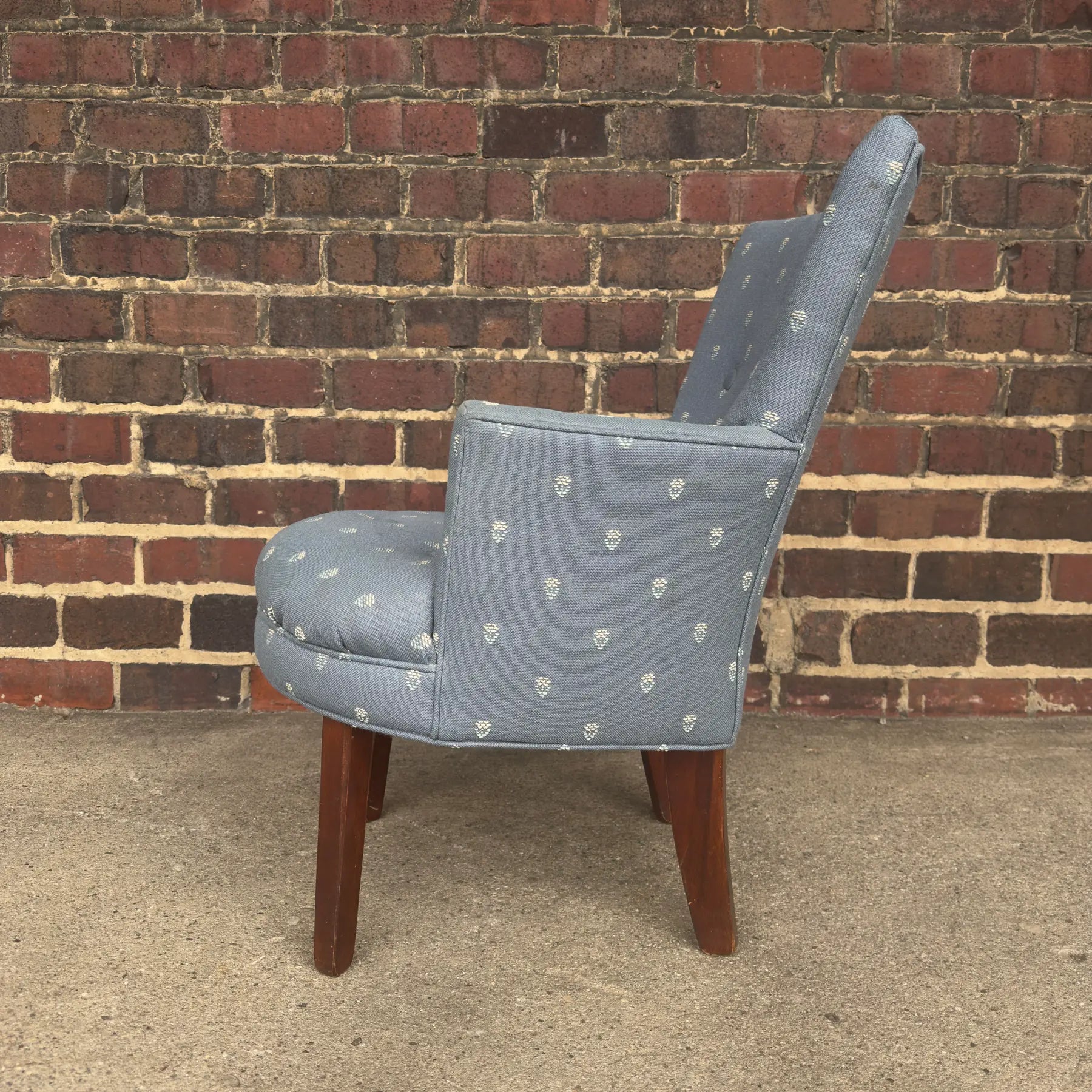 Light Blue Embroidered Mid Century Style Accent Chair
