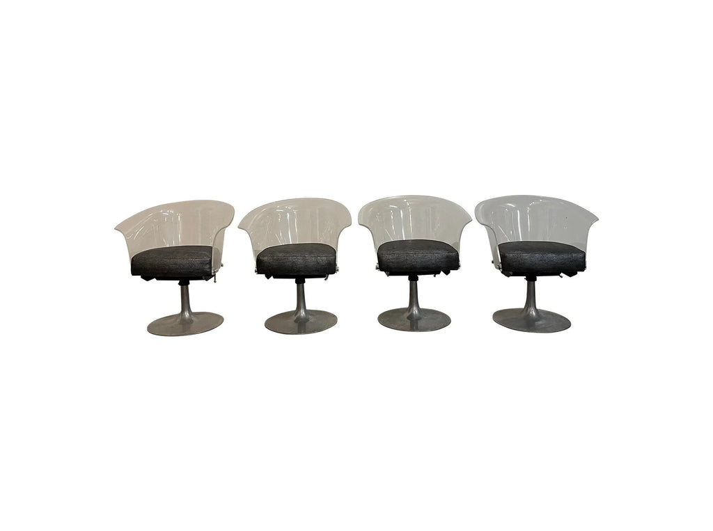 Mid Century Modern Bassick Flo-Tork Lucite Swivel and Reclining Chairs with Tulip Base - Set of 4