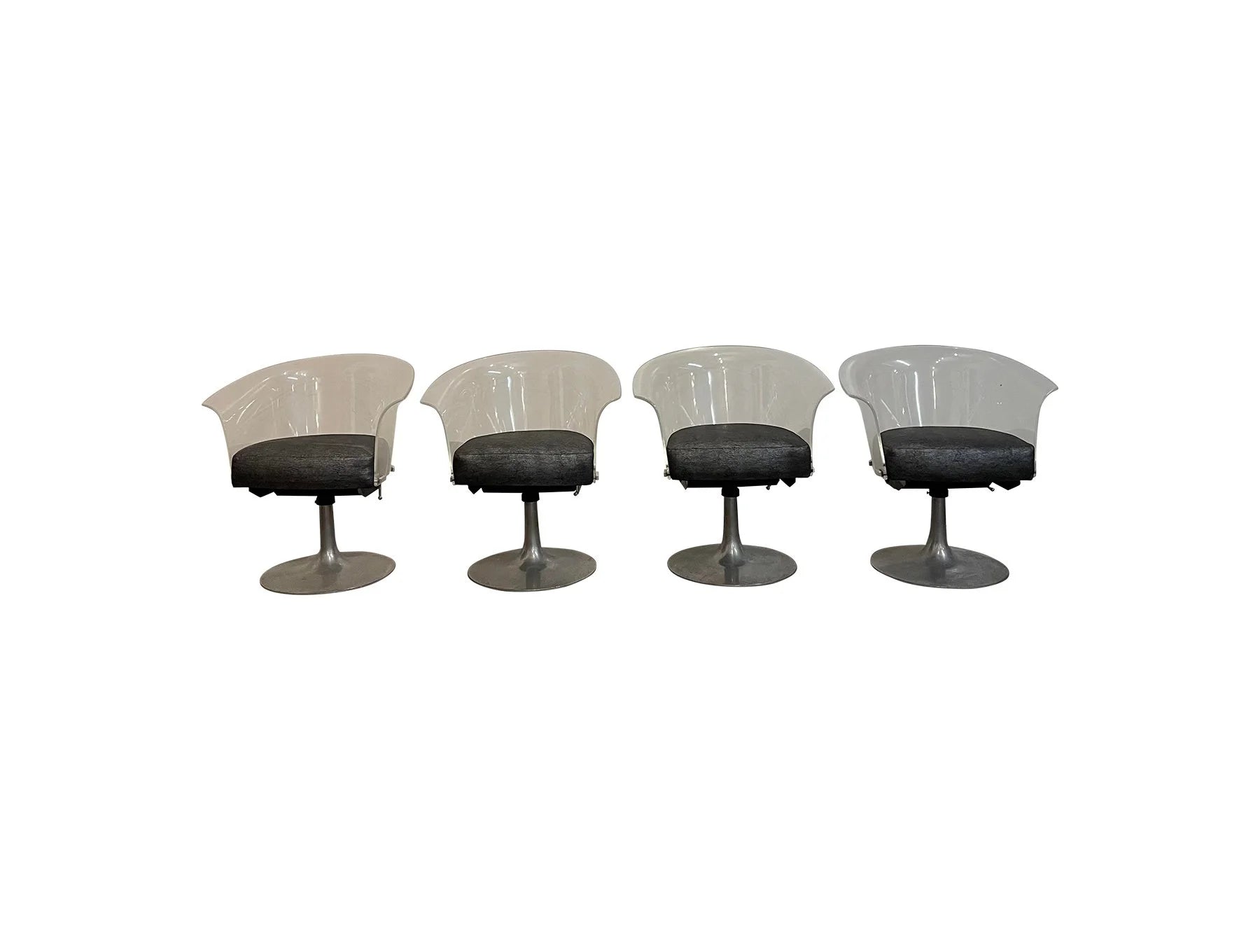 Mid Century Modern Bassick Flo-Tork Lucite Swivel and Reclining Chairs with Tulip Base - Set of 4