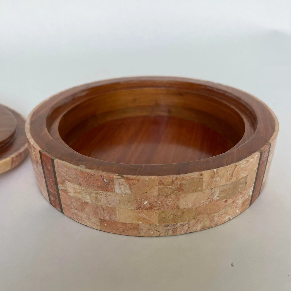 Maitland Smith Tessellated Marble Round Box Locking