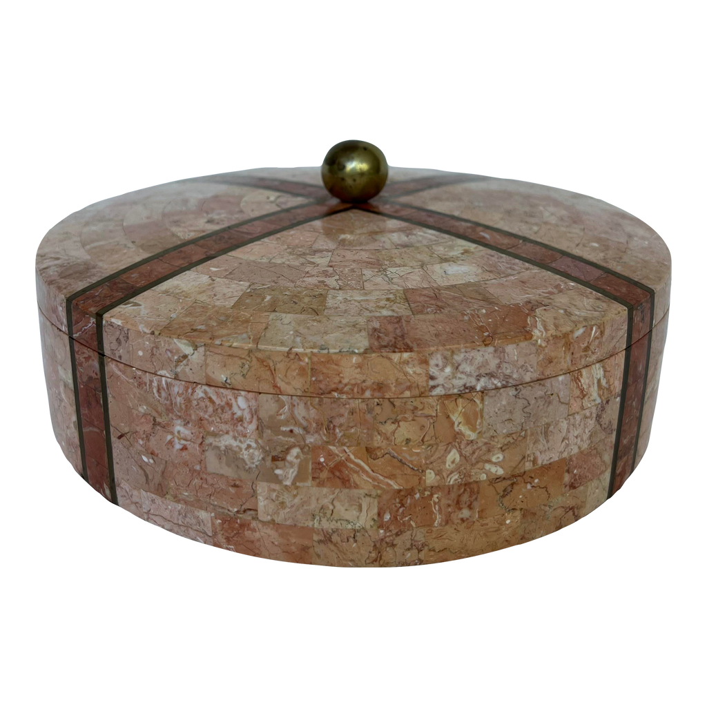 Maitland Smith Tessellated Marble Round Box Locking