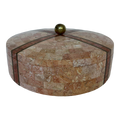 Maitland Smith Tessellated Marble Round Box Locking
