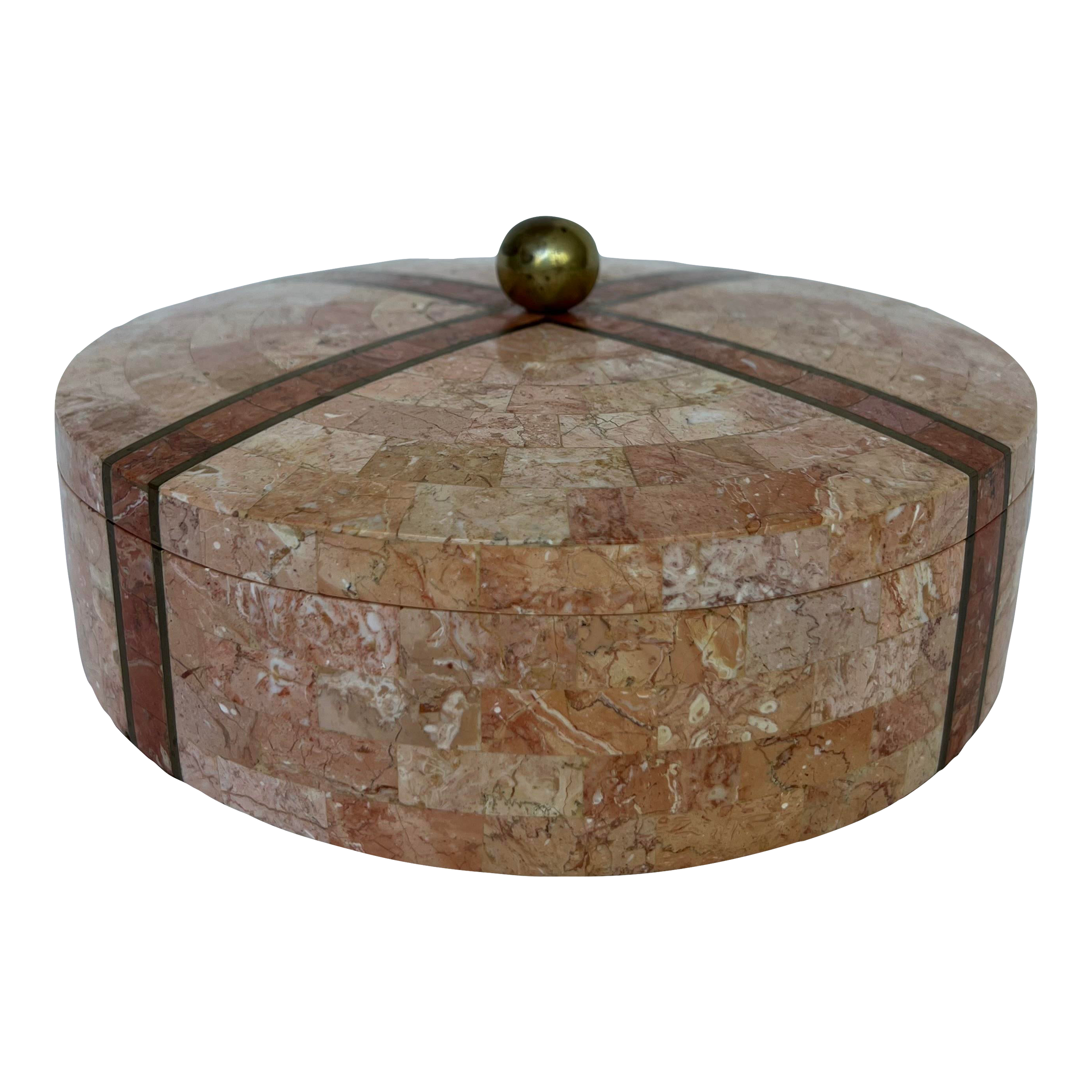 Maitland Smith Tessellated Marble Round Box Locking