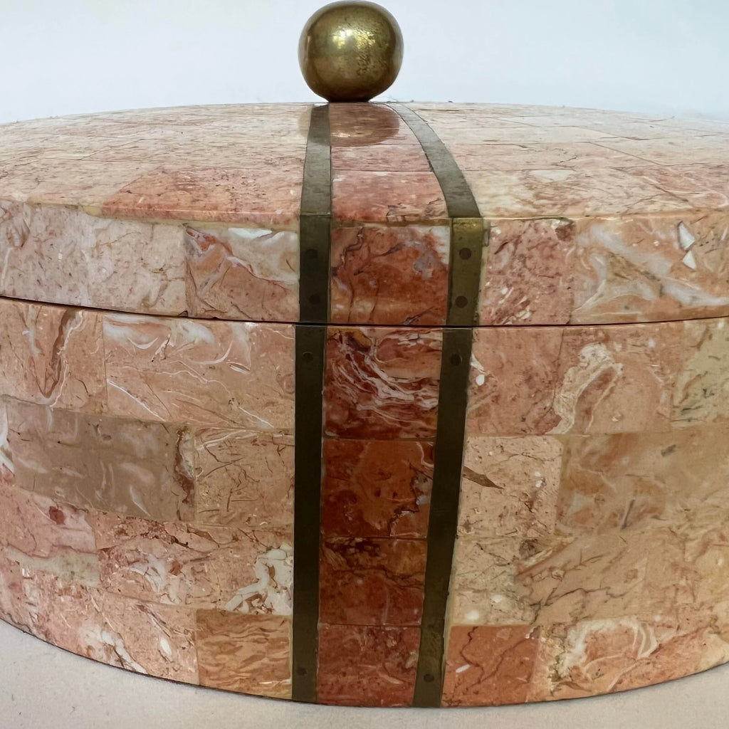 Maitland Smith Tessellated Marble Round Box Locking