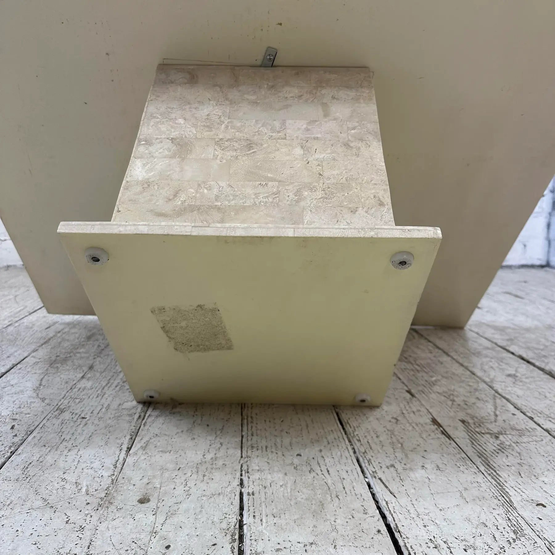 Maitland Smith Tessellated Travertine Pink Marble and Brass Square Coffee Table