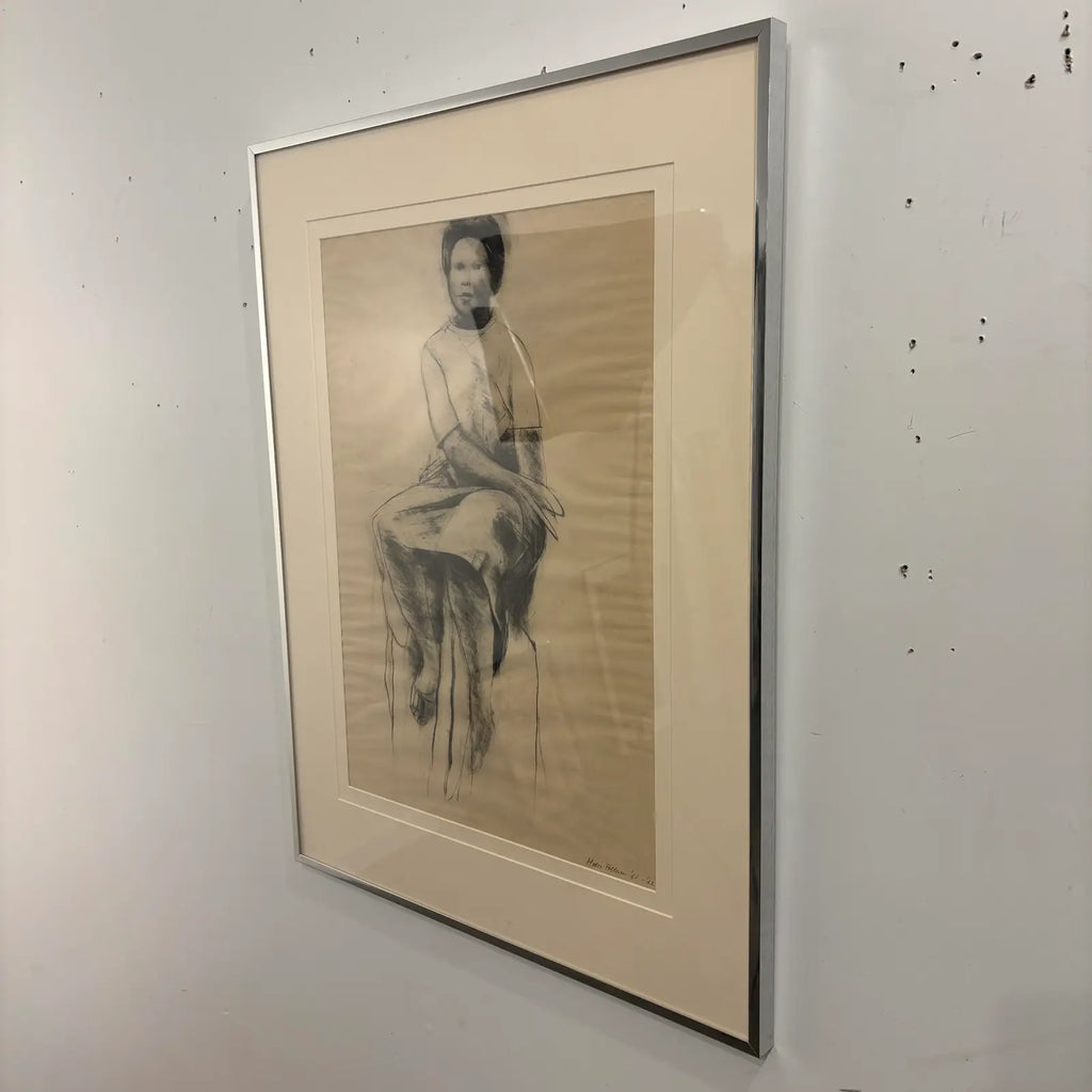 Mario Fallani “Study of Seated Woman” Pencil Drawing