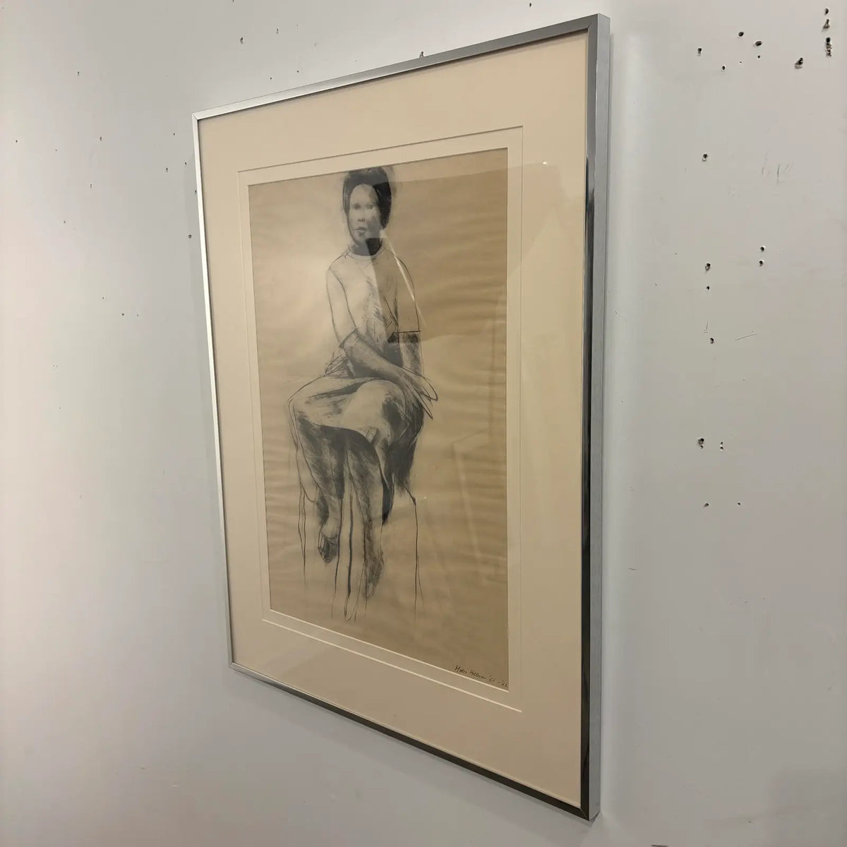 Mario Fallani “Study of Seated Woman” Pencil Drawing