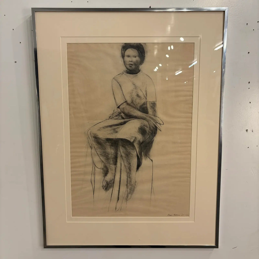 Mario Fallani “Study of Seated Woman” Pencil Drawing