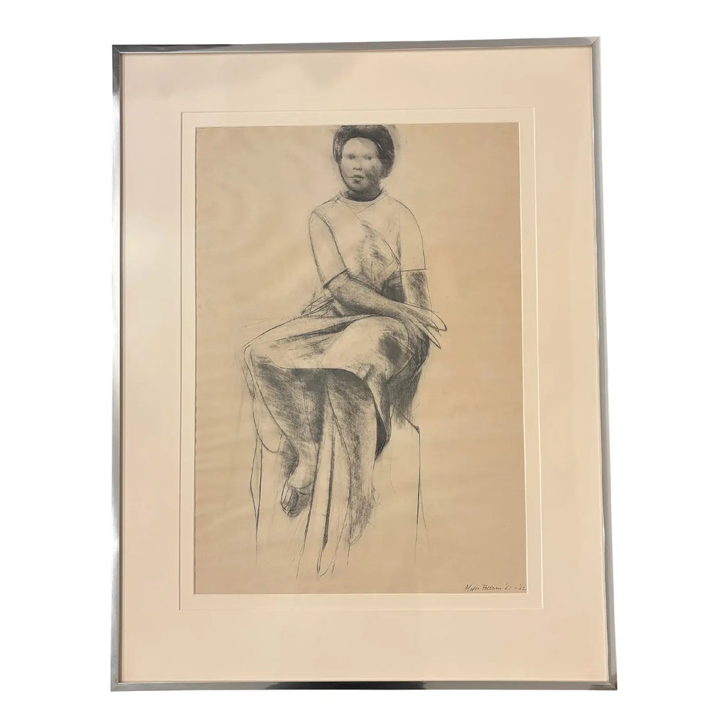 Mario Fallani “Study of Seated Woman” Pencil Drawing
