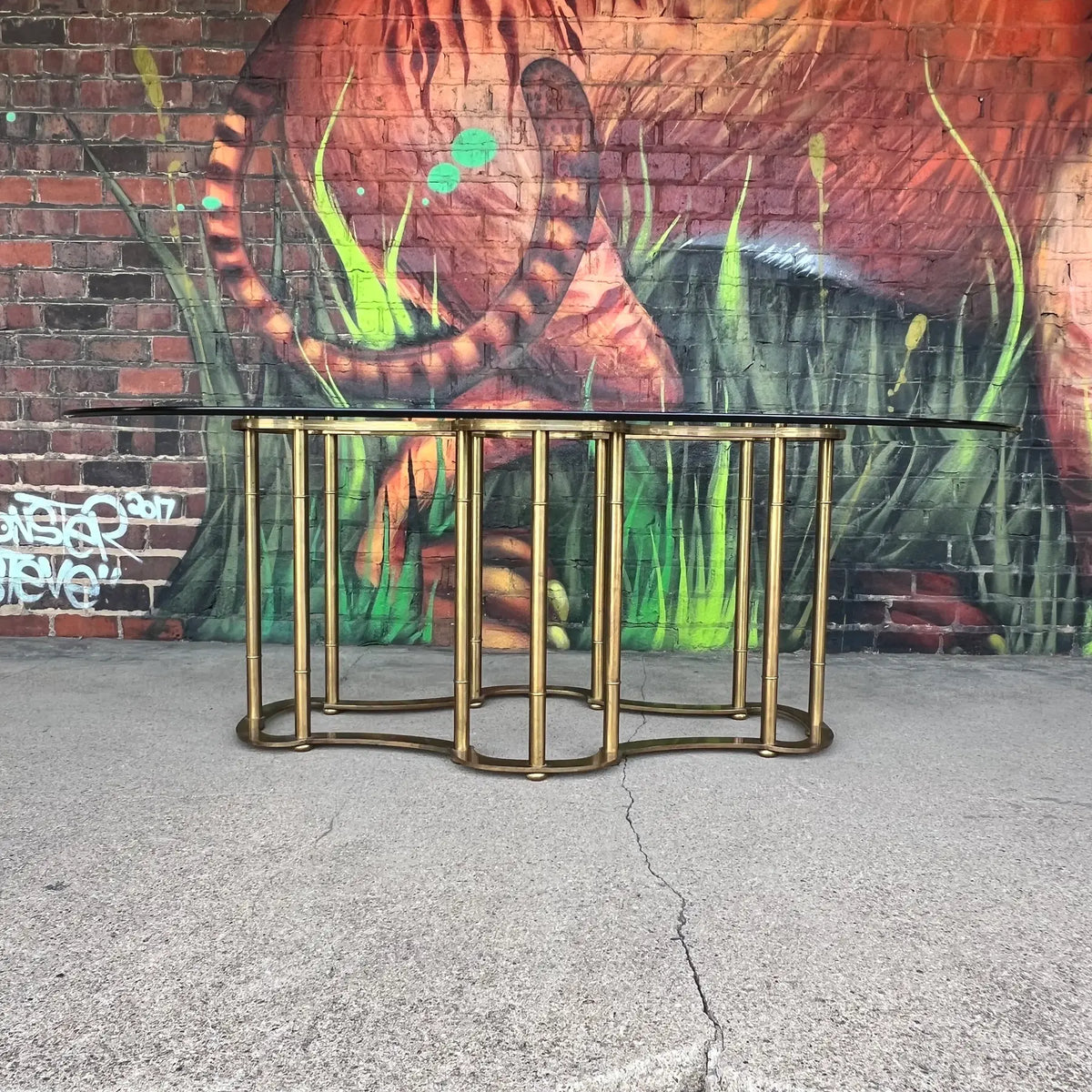 Mastercraft Brass & Glass Dining Table – Racetrack Form