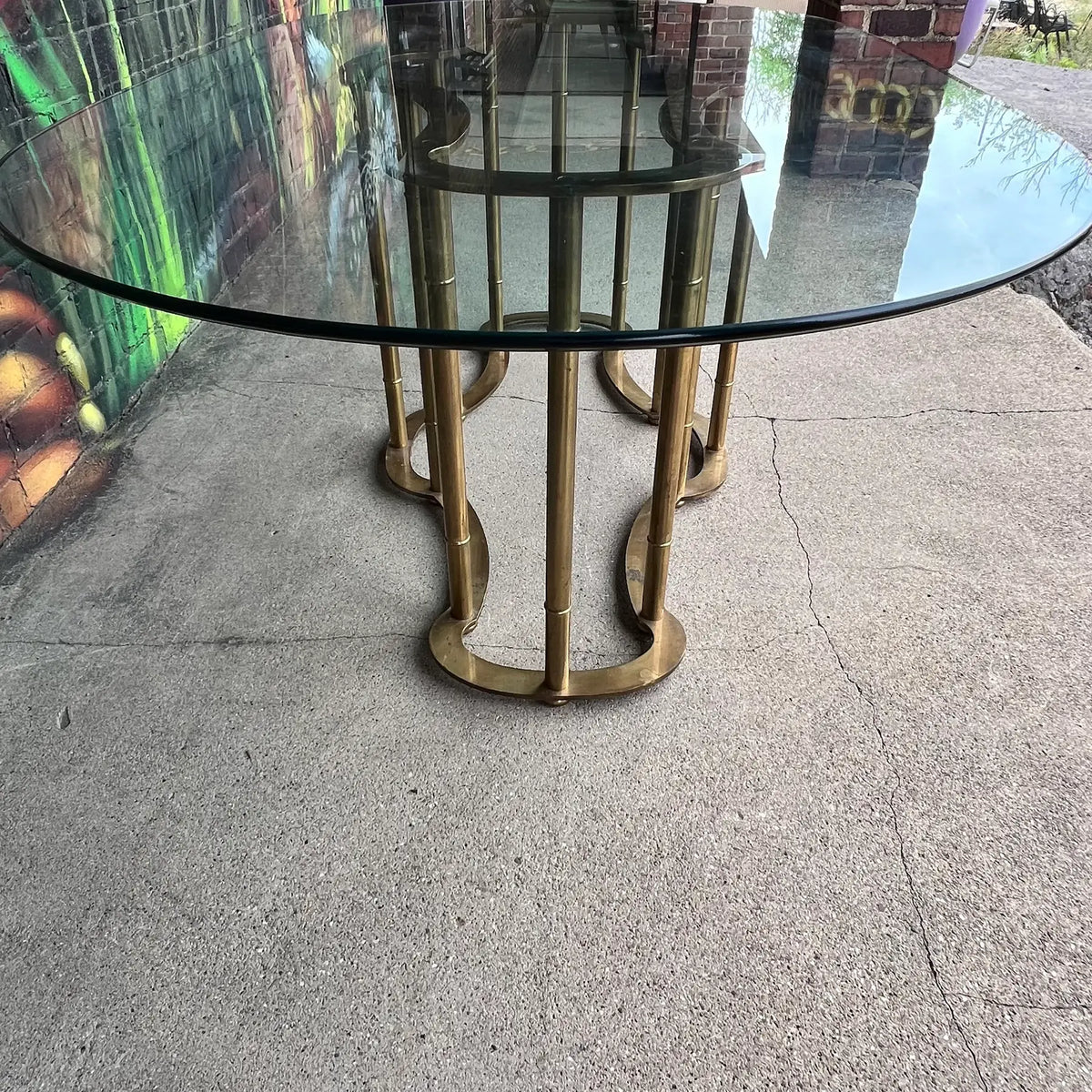 Mastercraft Brass & Glass Dining Table – Racetrack Form