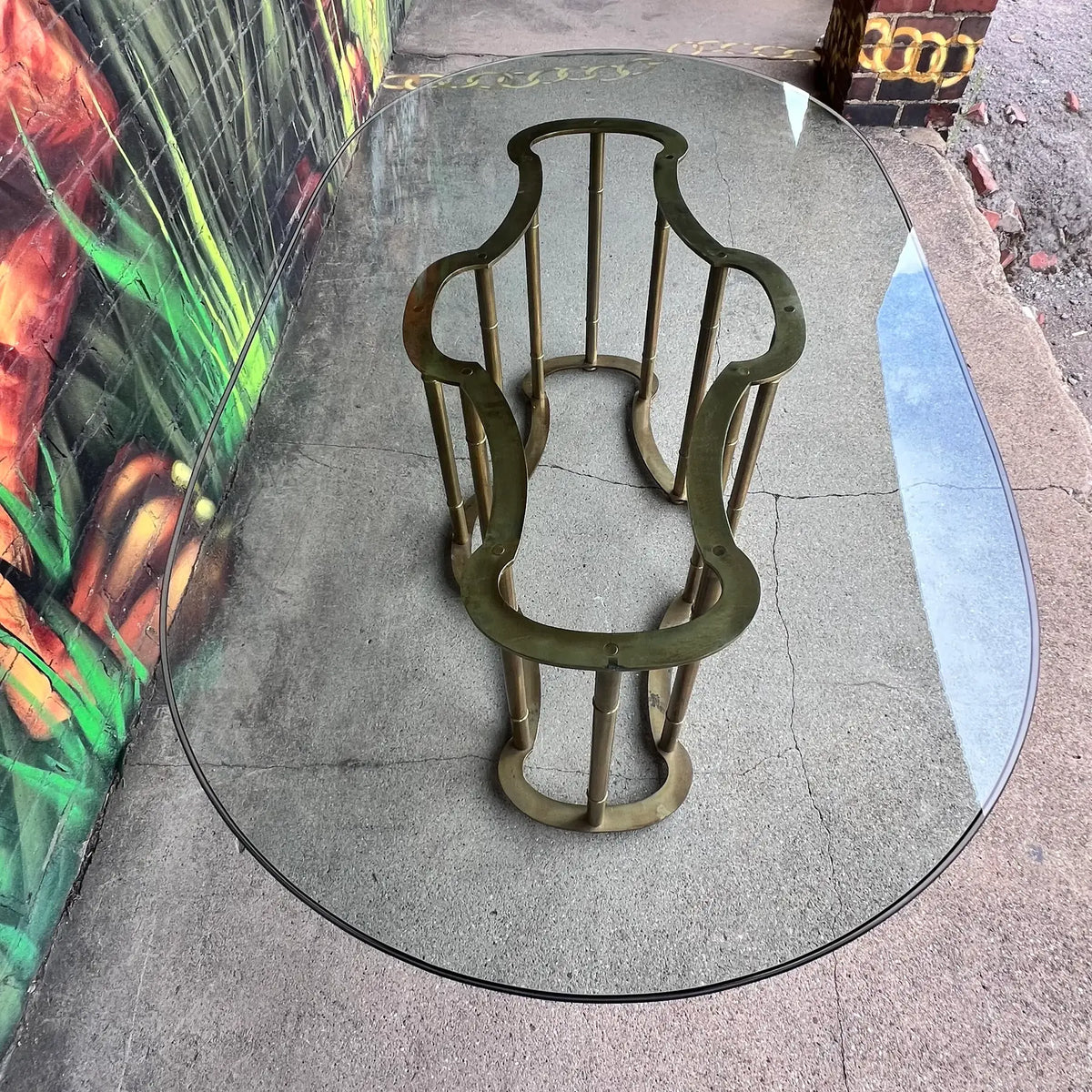 Mastercraft Brass & Glass Dining Table – Racetrack Form