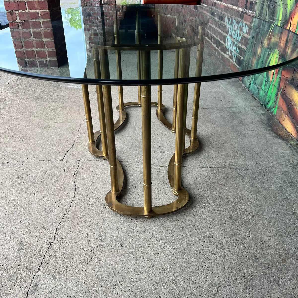 Mastercraft Brass & Glass Dining Table – Racetrack Form