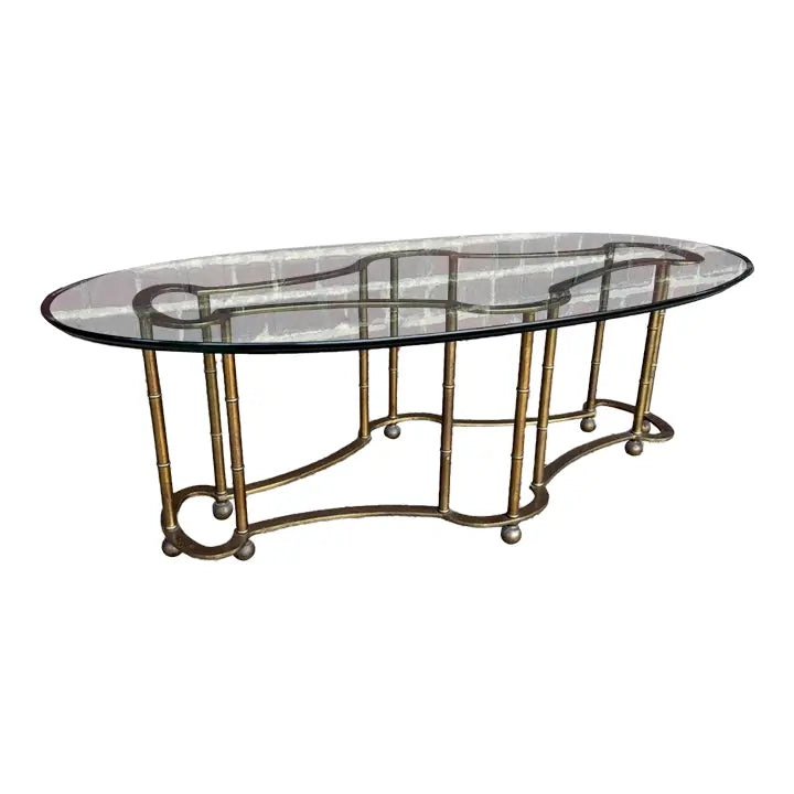 Mastercraft Brass and Glass Racetrack Oval Coffee Table