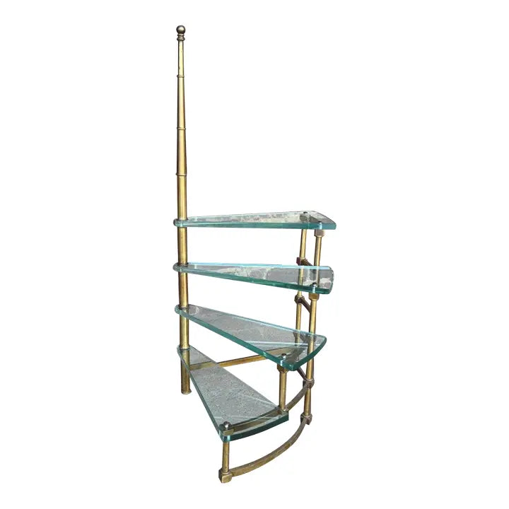 Mastercraft Brass and Glass Step Shelf Hollywood Regency