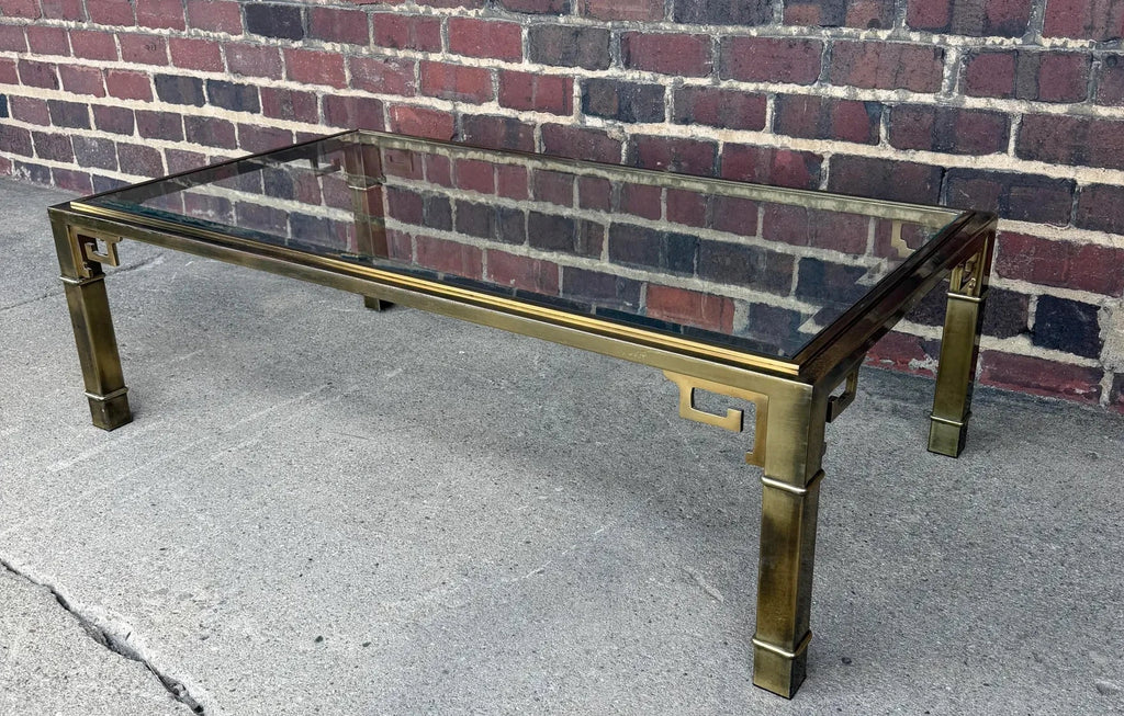 Mastercraft Greek Key Brass and Glass Coffee Table Rectangle