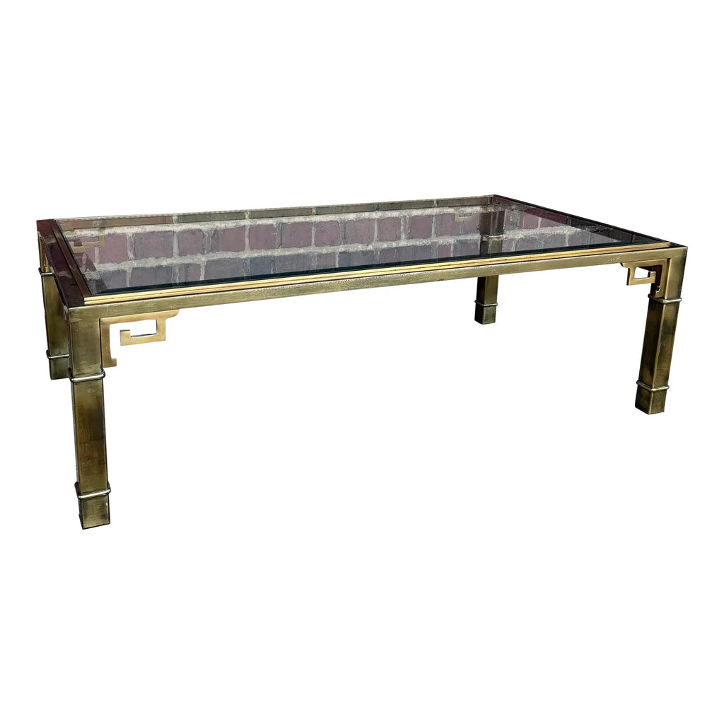 Mastercraft Greek Key Brass and Glass Coffee Table Rectangle