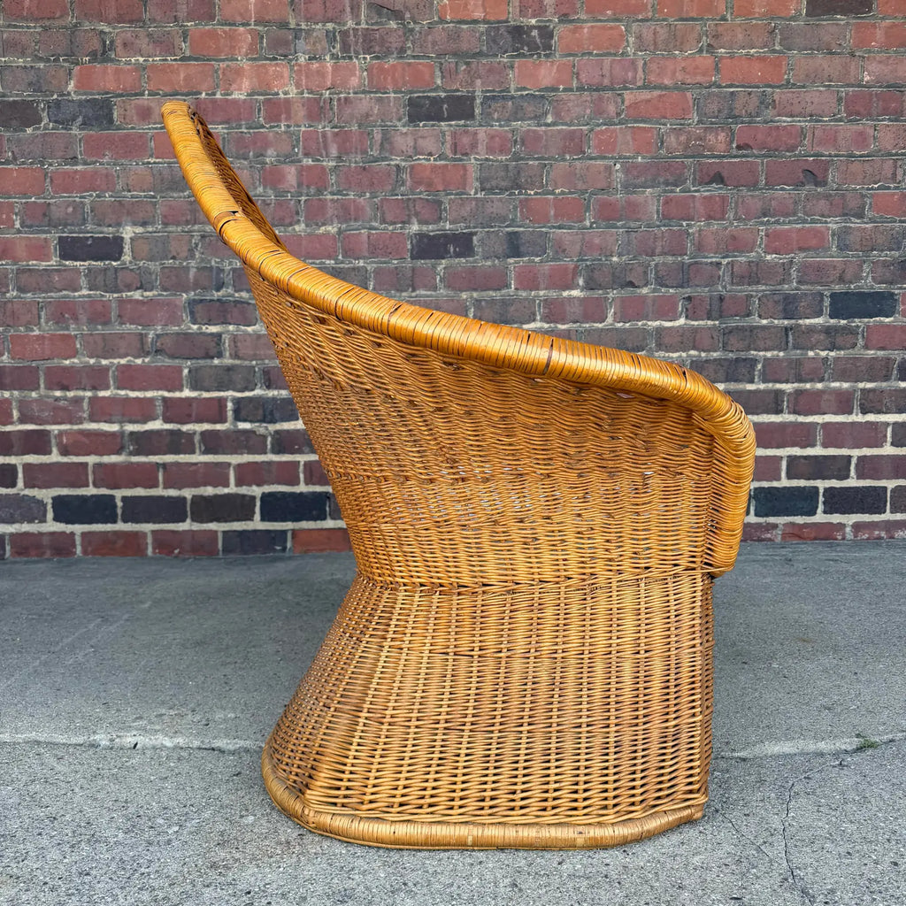McGuire Sculptural Rattan Lounge Chair, 1970s – High Back Wicker