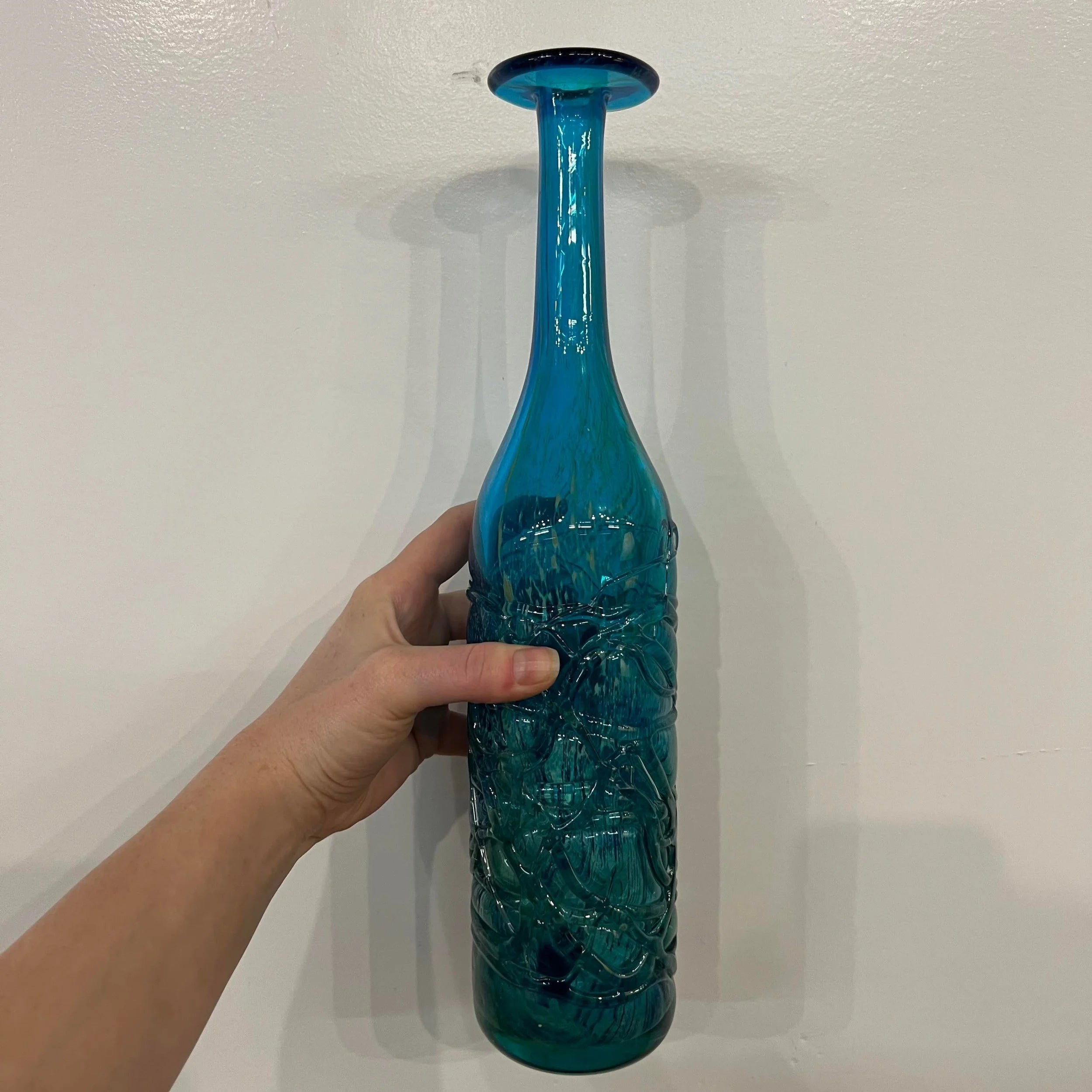 Mdina Ming Blue and Green Art Glass Bottle Vase