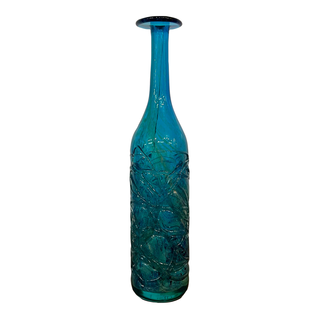 Mdina Ming Blue and Green Art Glass Bottle Vase