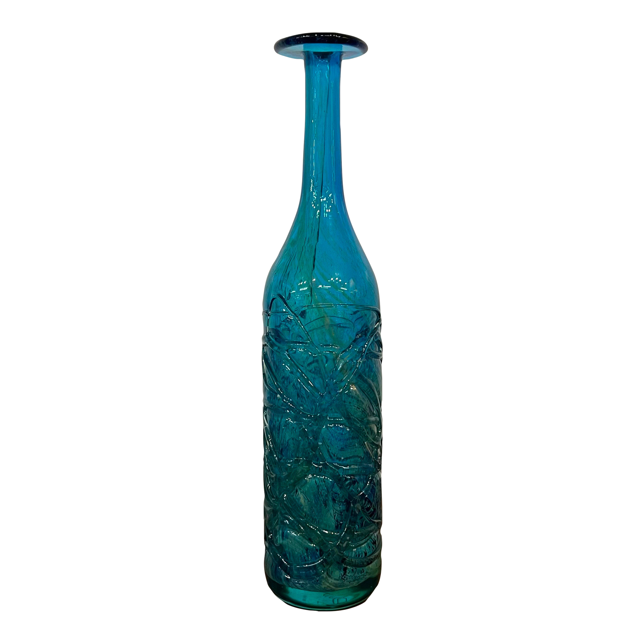 Mdina Ming Blue and Green Art Glass Bottle Vase