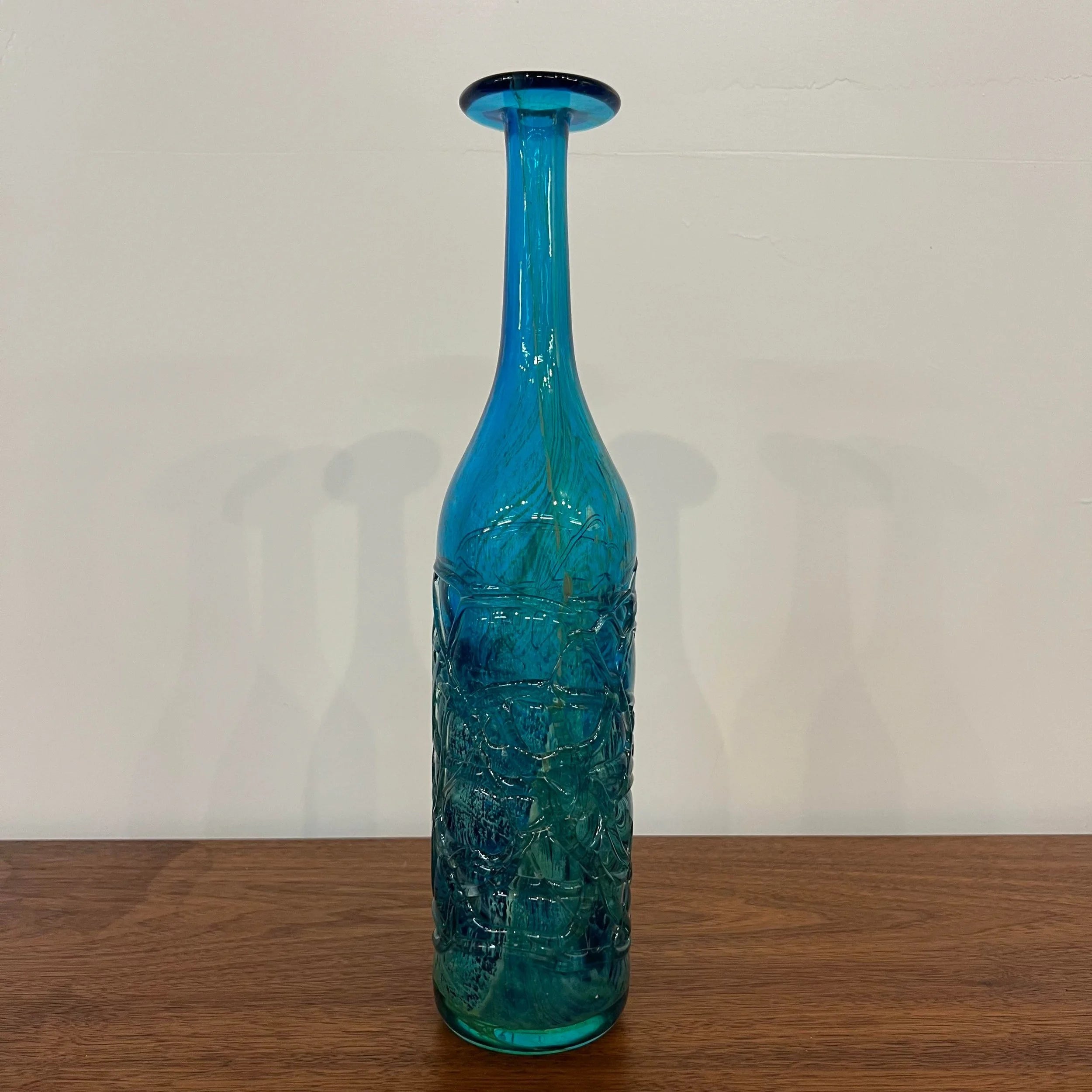 Mdina Ming Blue and Green Art Glass Bottle Vase