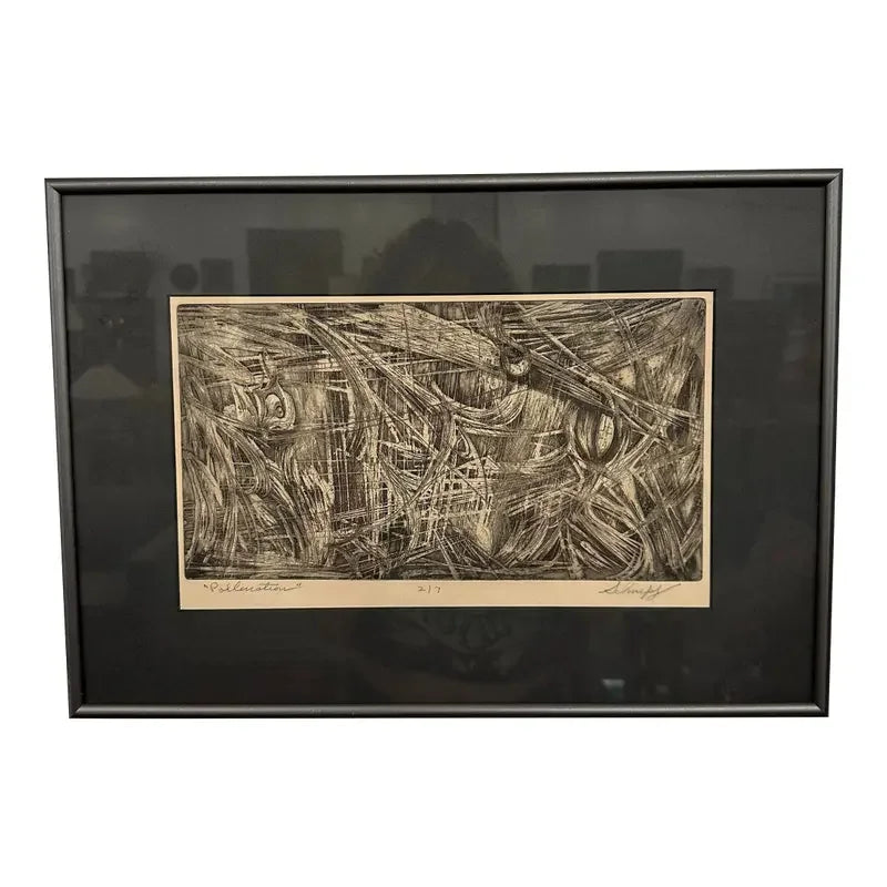Mid 20th Century Abstract Block Print “Pollenation” by H Norman Schnepf 2/7