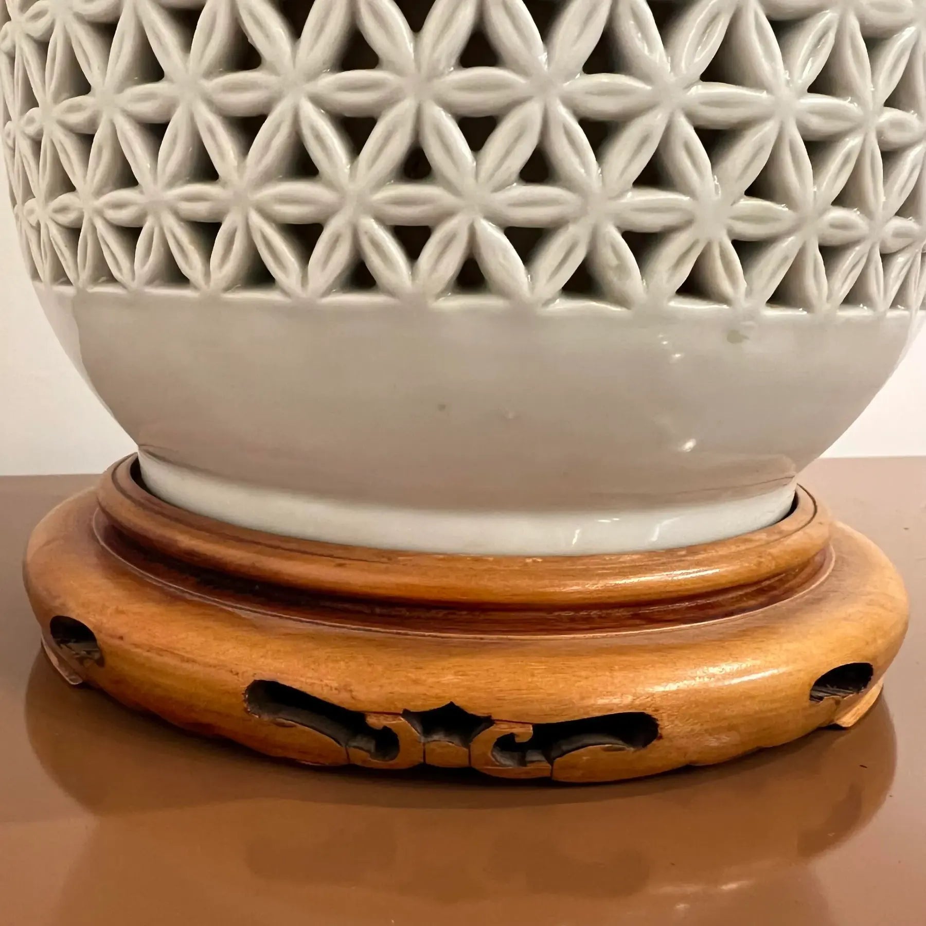 Mid-20th Century Cherry Blossom Pottery Lamp
