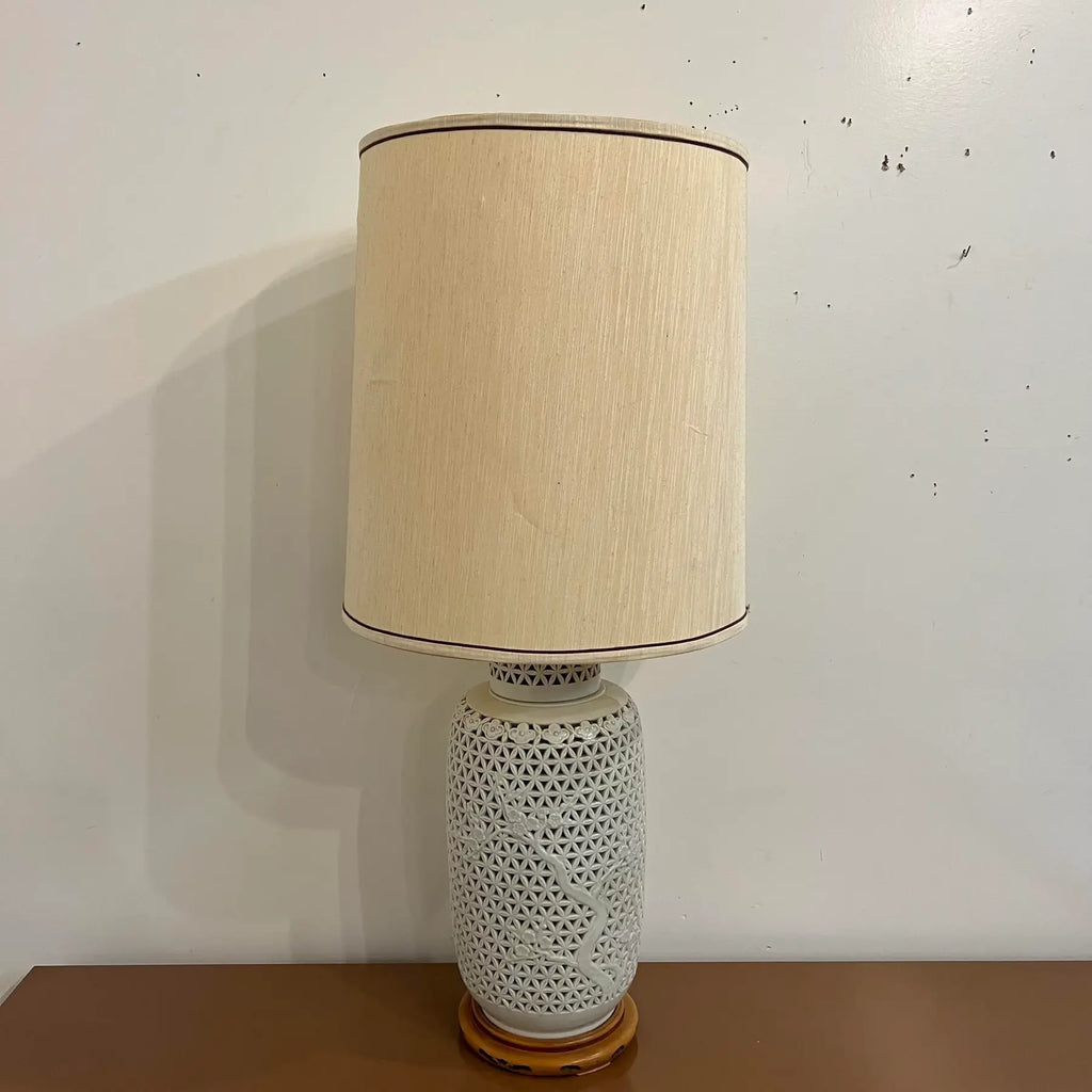 Mid-20th Century Cherry Blossom Pottery Lamp