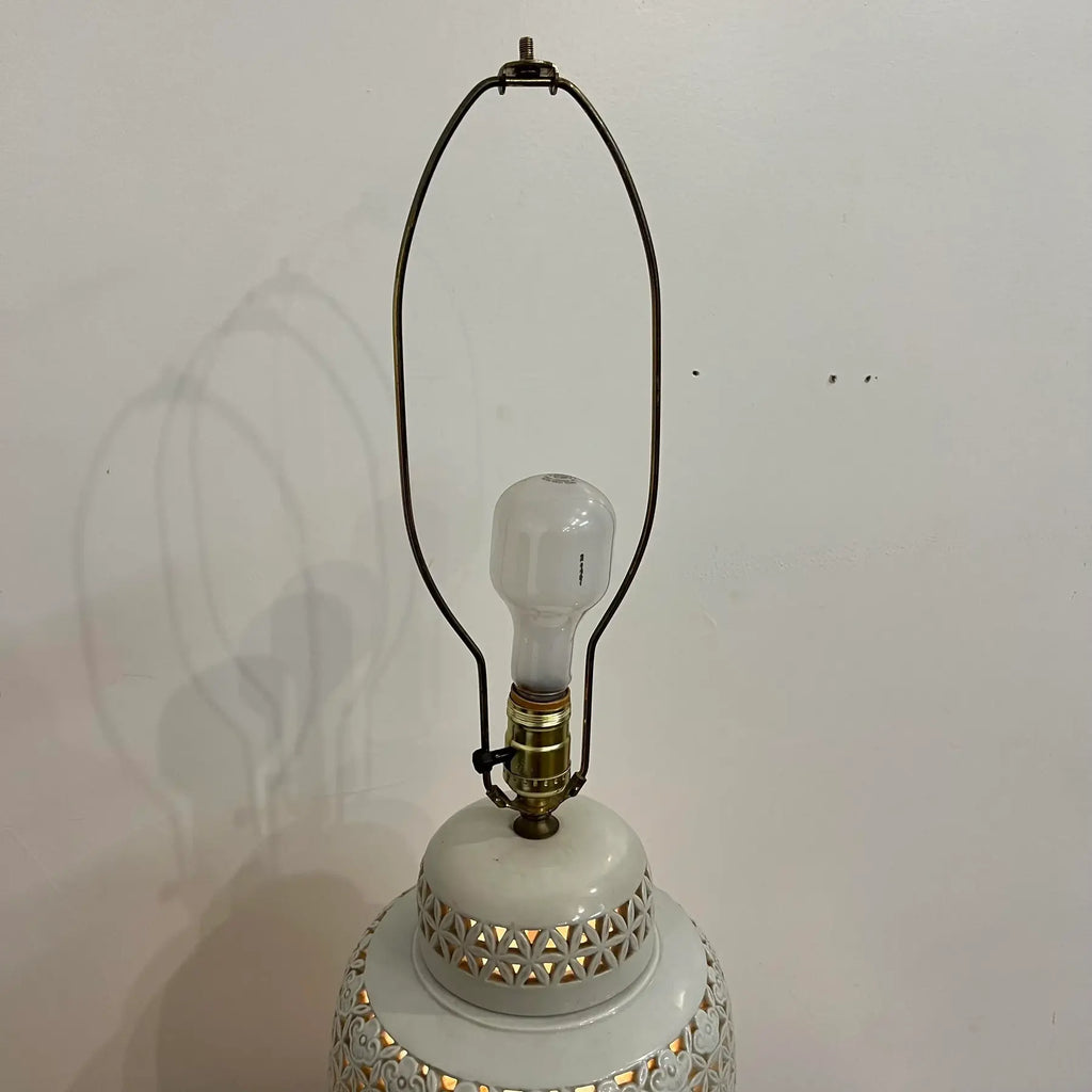 Mid-20th Century Cherry Blossom Pottery Lamp