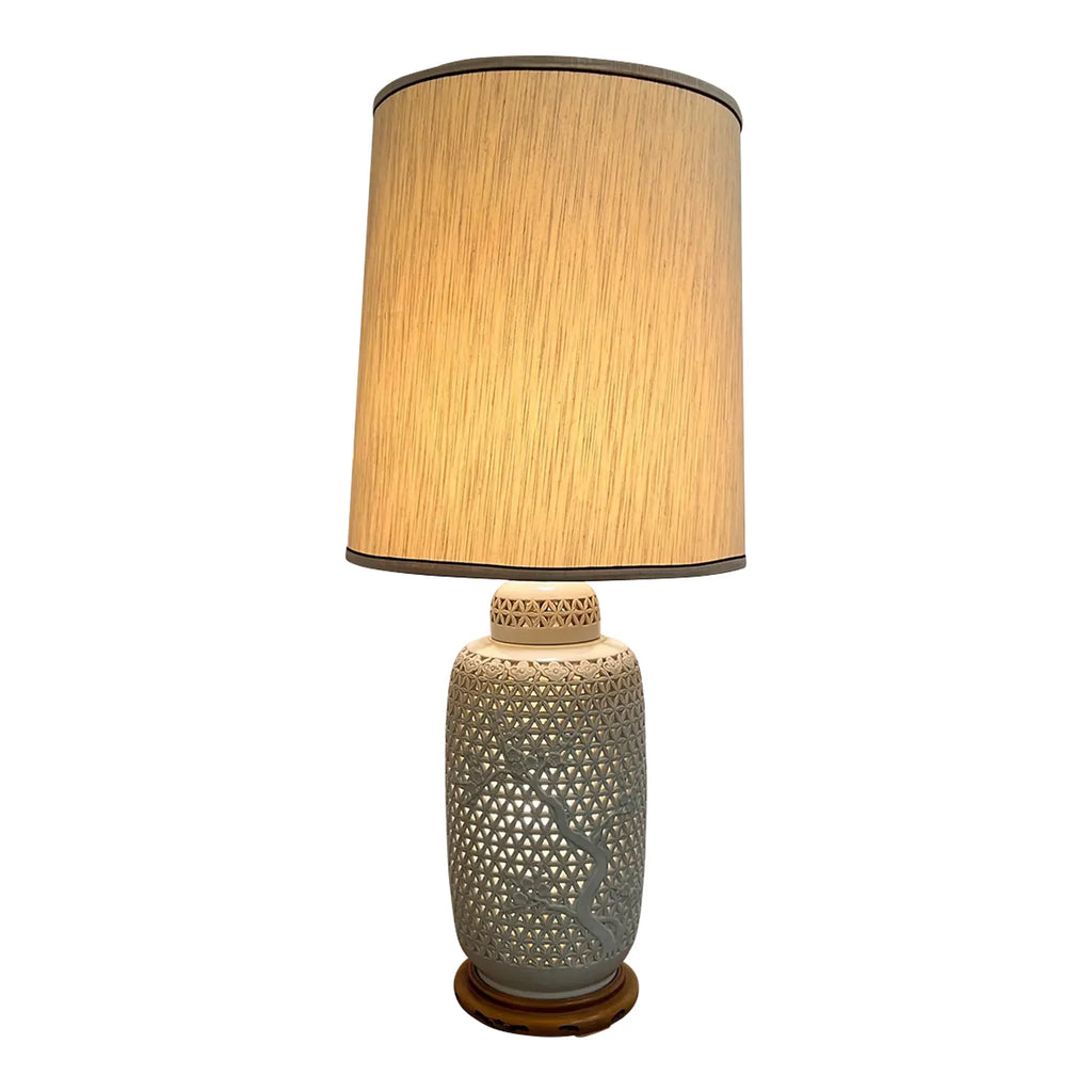 Mid-20th Century Cherry Blossom Pottery Lamp
