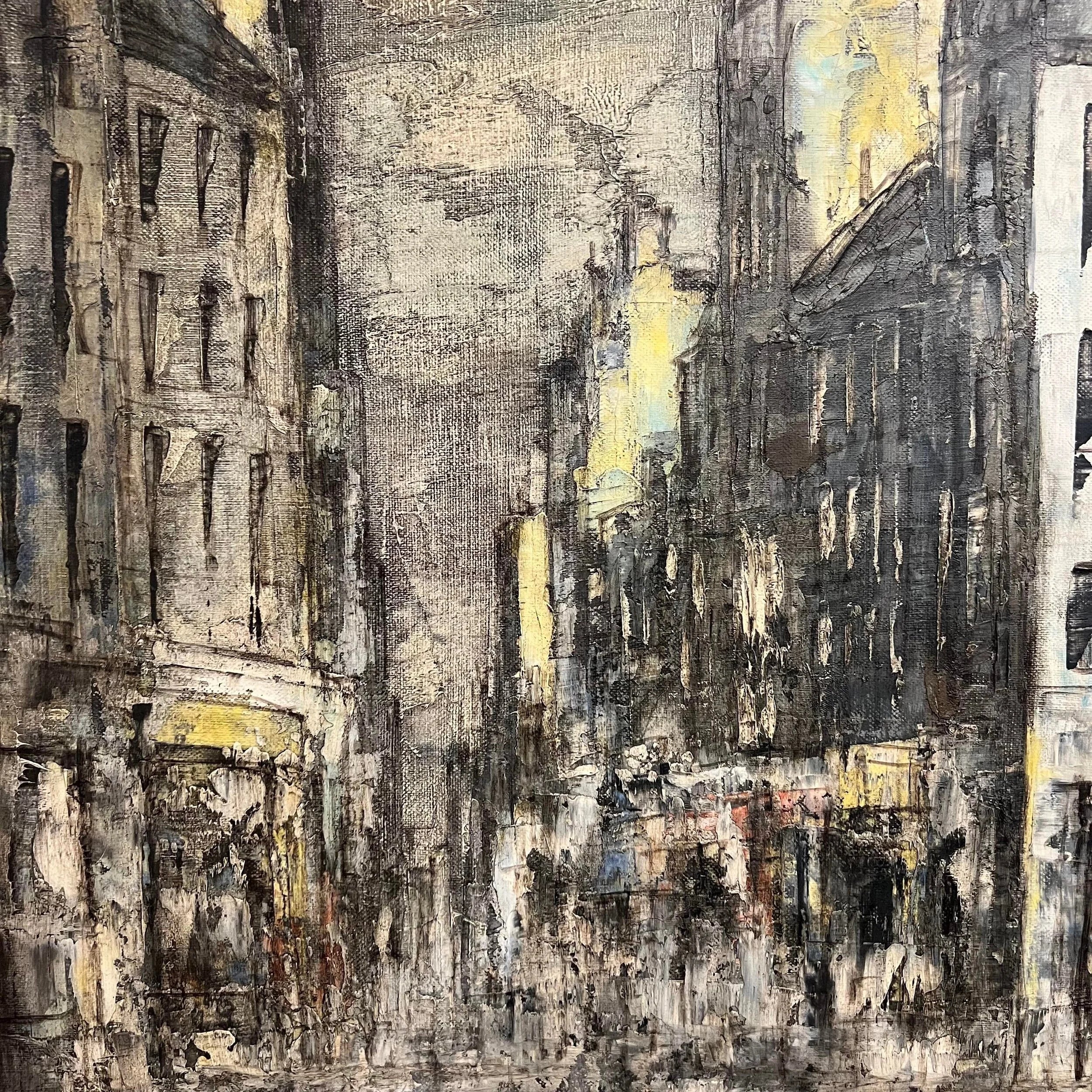 Framed Oil on Canvas Cityscape by W. Stevens