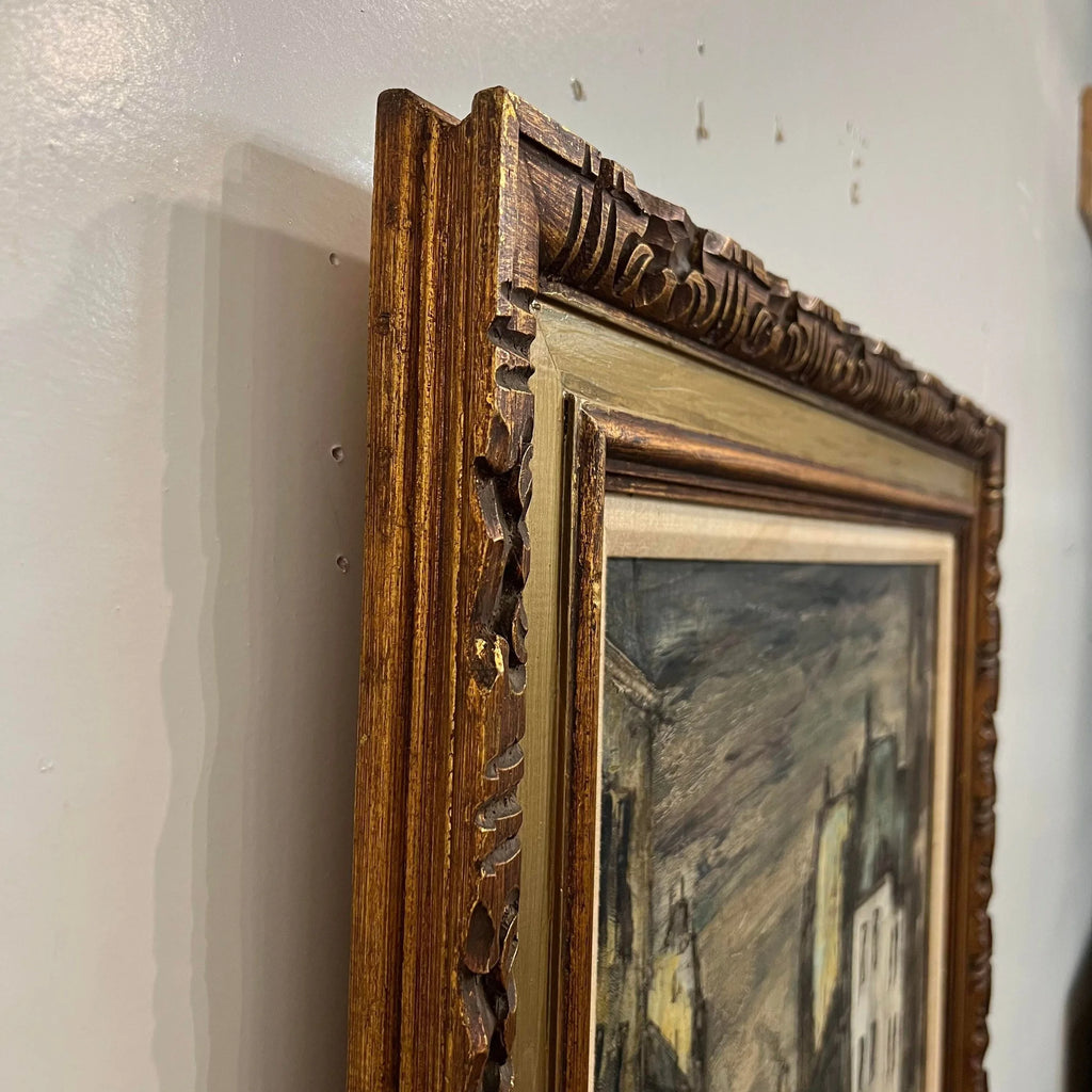 Framed Oil on Canvas Cityscape by W. Stevens