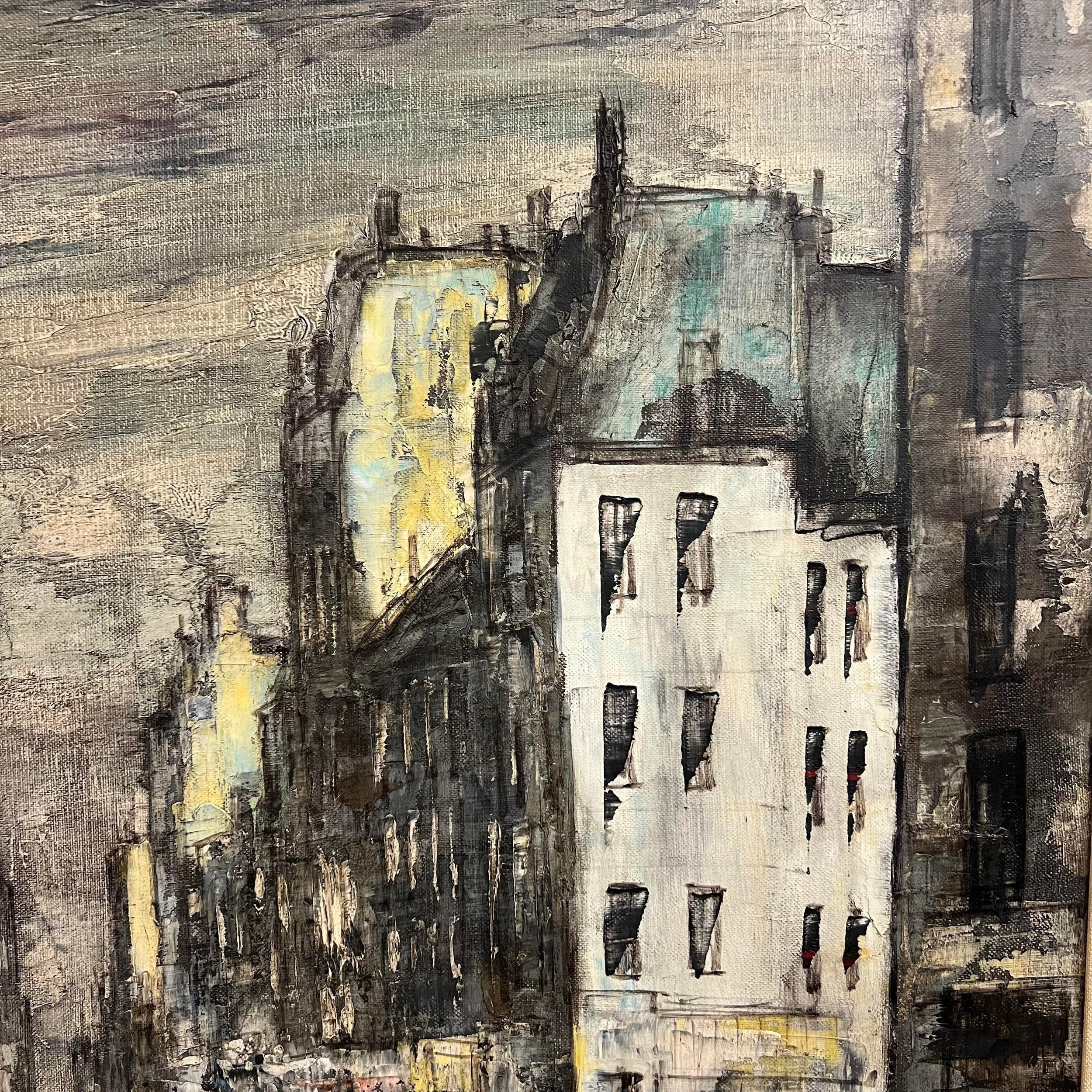 Framed Oil on Canvas Cityscape by W. Stevens