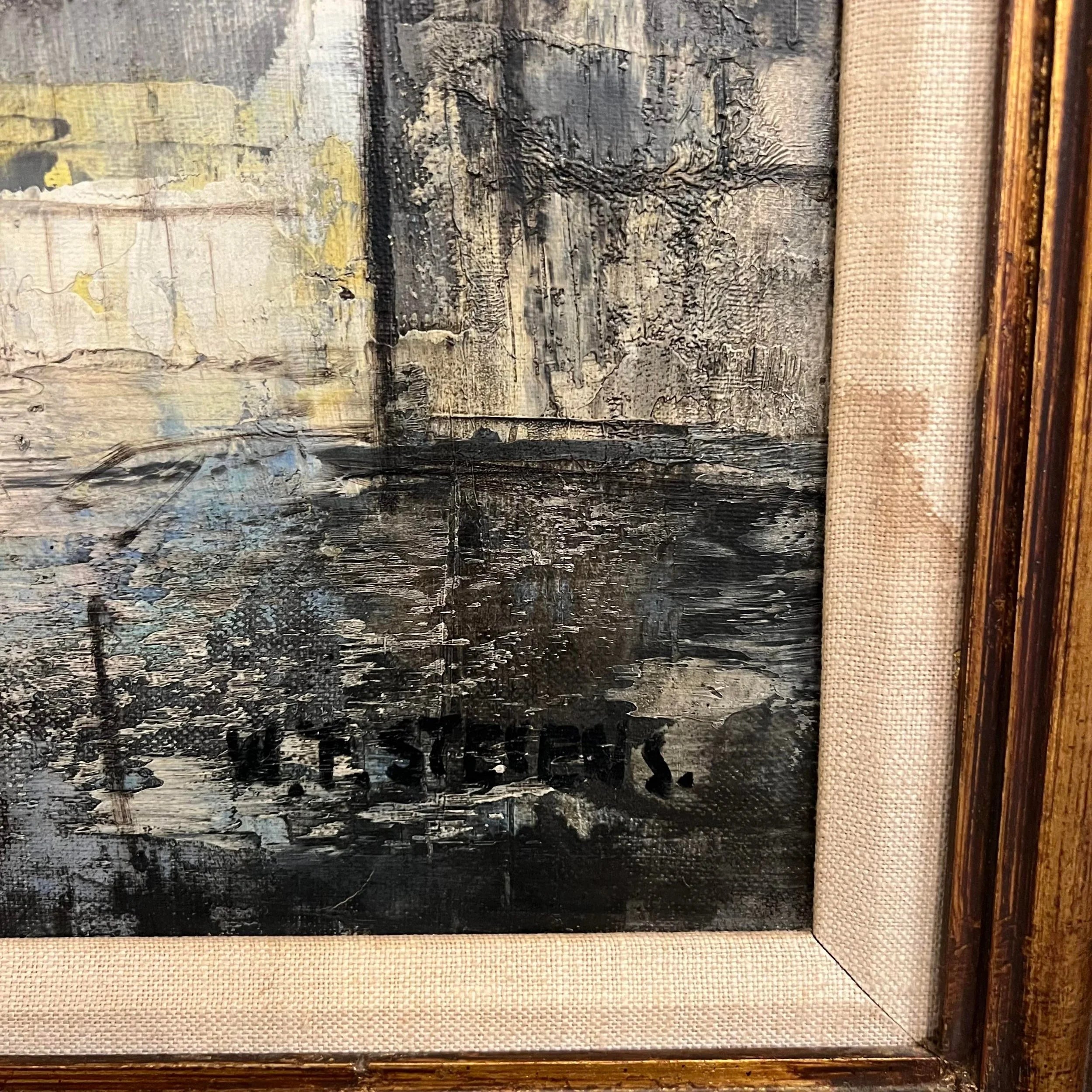 Framed Oil on Canvas Cityscape by W. Stevens