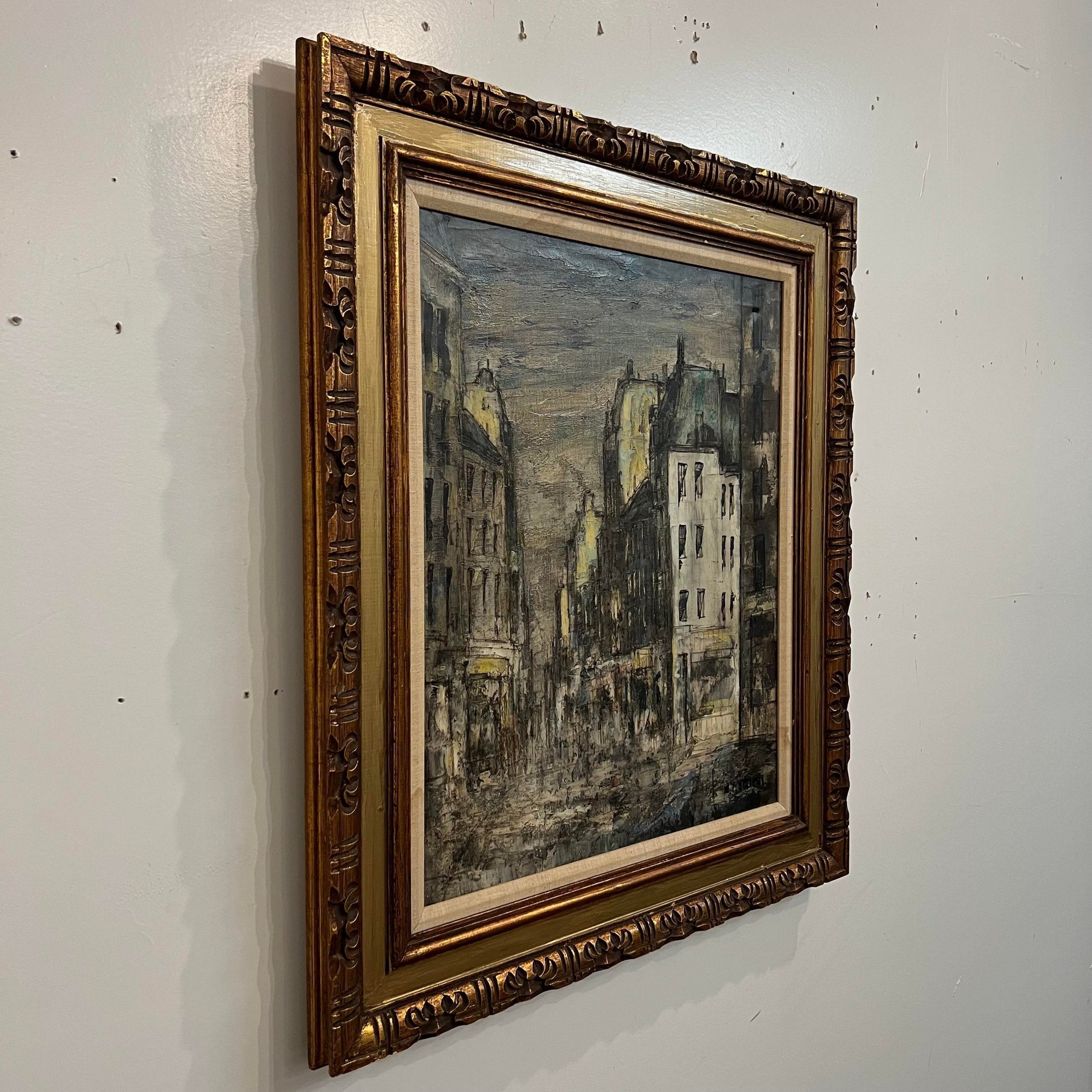 Framed Oil on Canvas Cityscape by W. Stevens