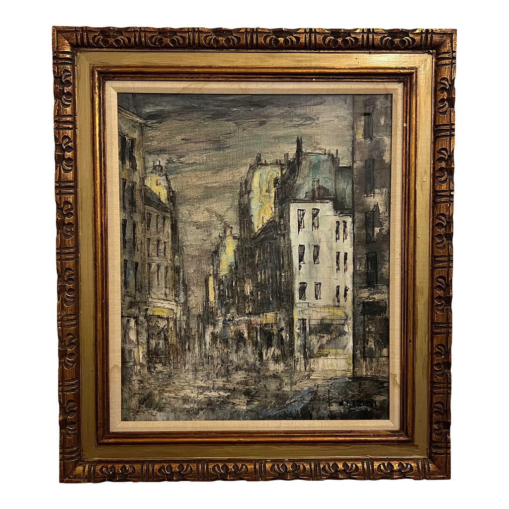 Framed Oil on Canvas Cityscape by W. Stevens
