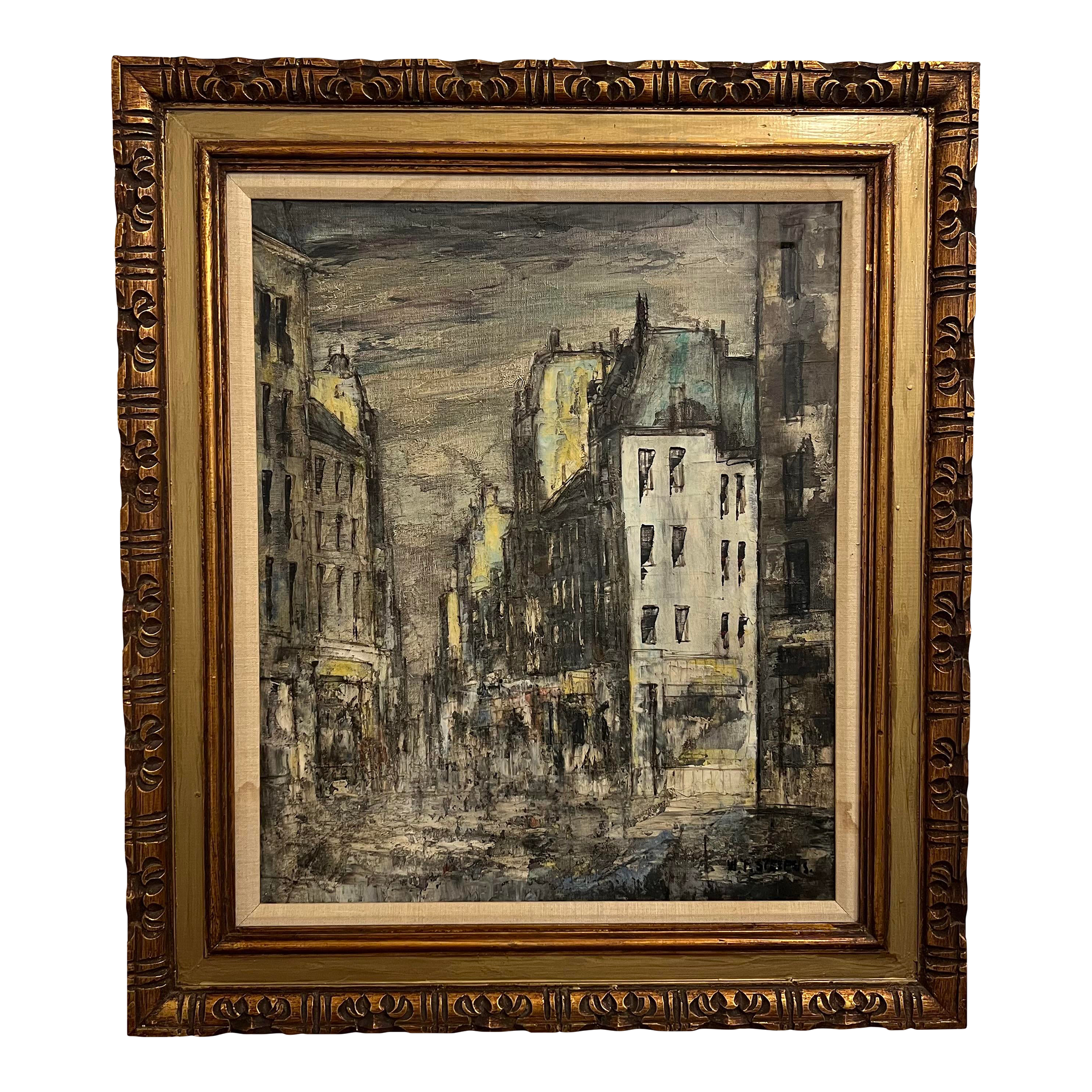 Framed Oil on Canvas Cityscape by W. Stevens