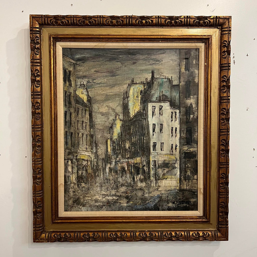 Framed Oil on Canvas Cityscape by W. Stevens